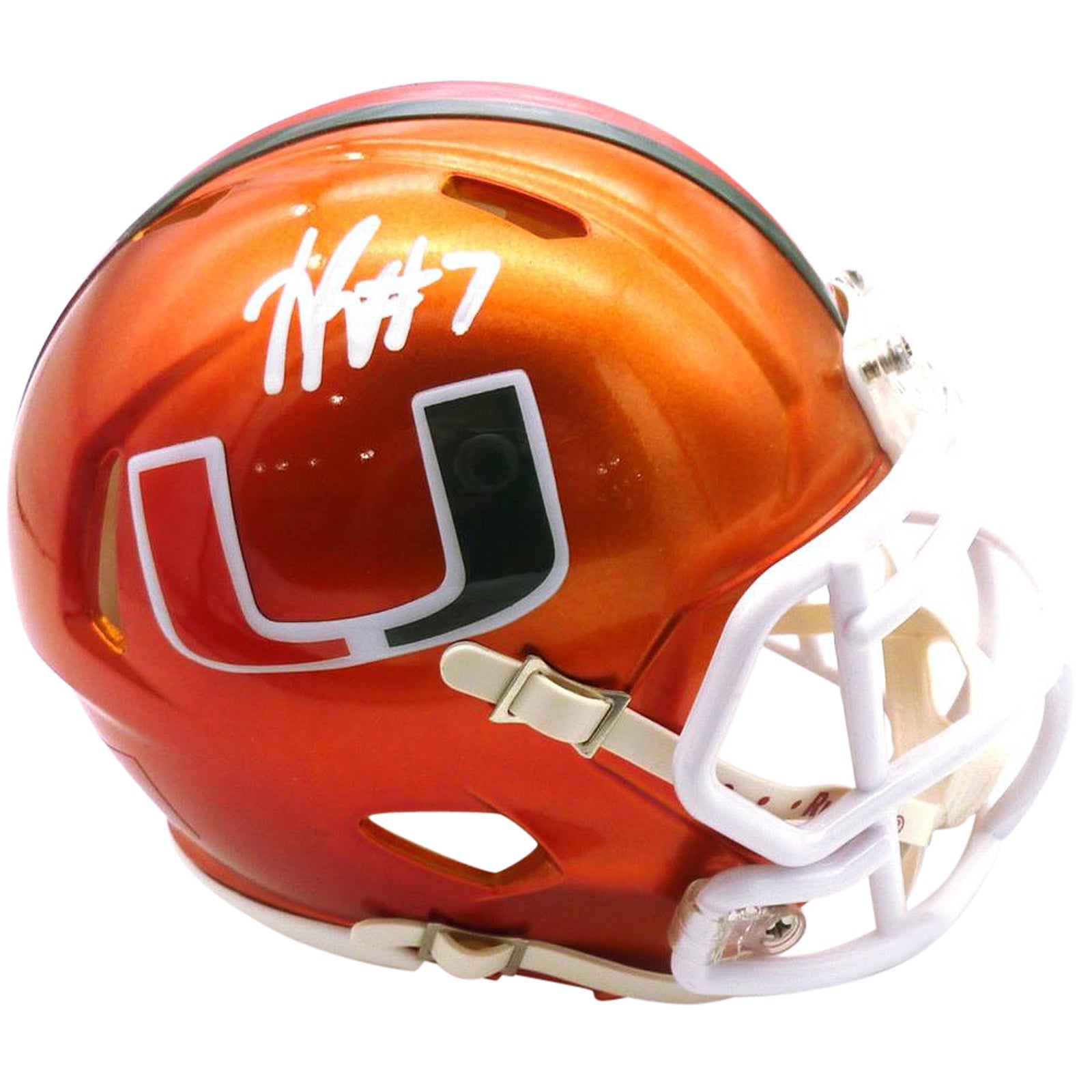 Autographed Xavier Restrepo Miami Hurricanes (FLASH Alternate) Mini Helmet - JSA-Powers Sports Memorabilia