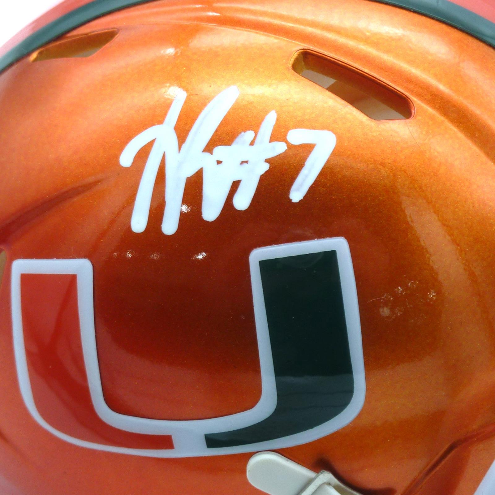 Autographed Xavier Restrepo Miami Hurricanes (FLASH Alternate) Mini Helmet - JSA-Powers Sports Memorabilia