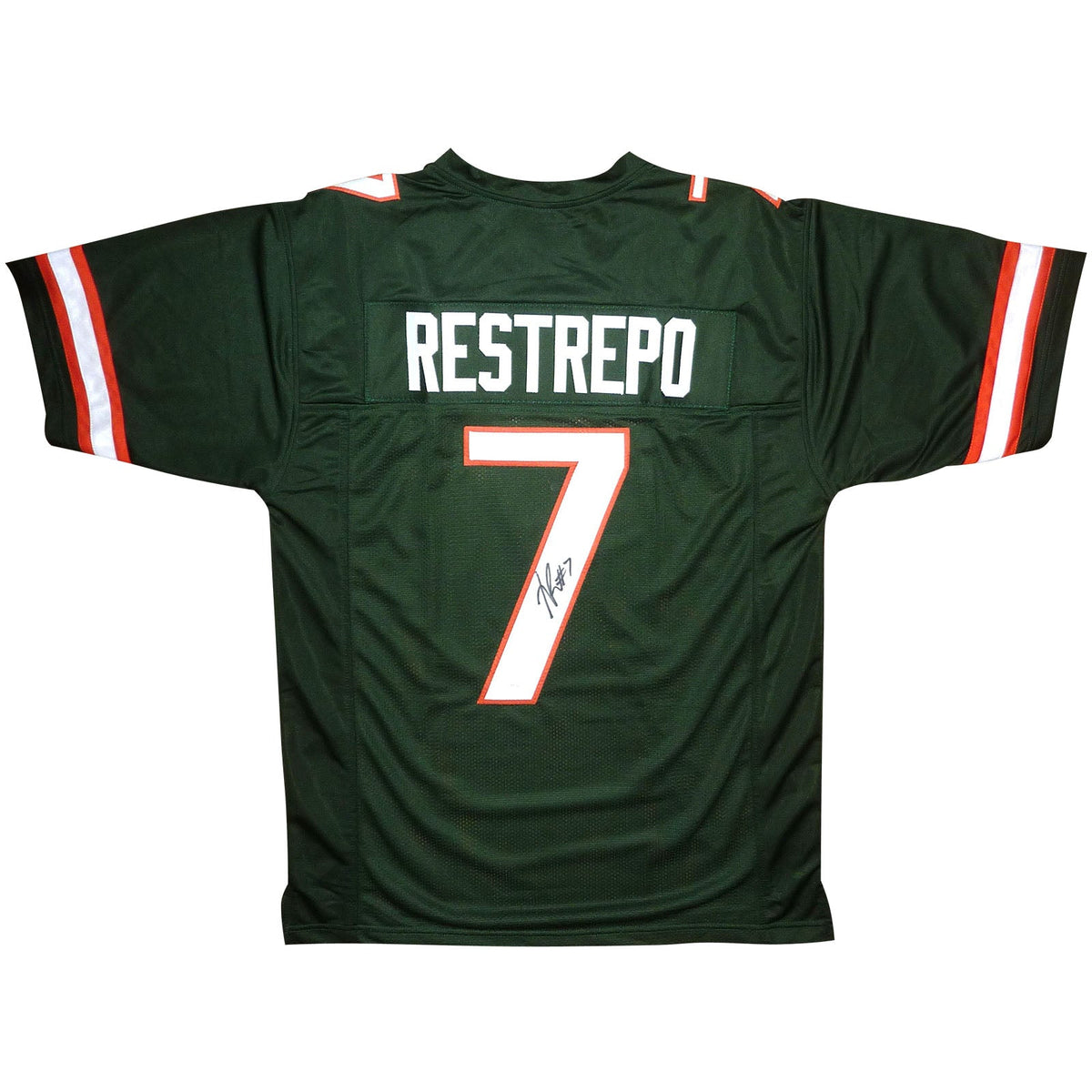 Autographed Xavier Restrepo Miami Hurricanes (Green #7) Custom Jersey - JSA-Powers Sports Memorabilia