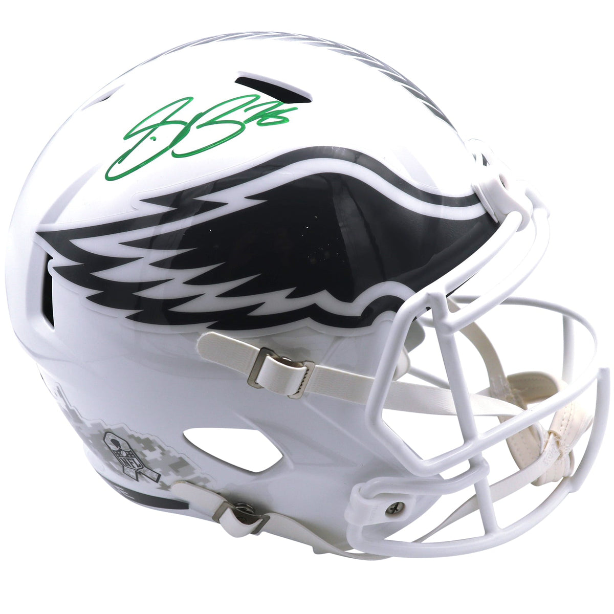 Autographed Saquon Barkley Philadelphia Eagles (Salute To Service STS3) Deluxe Full-Size Replica Helmet - Beckett-Powers Sports Memorabilia