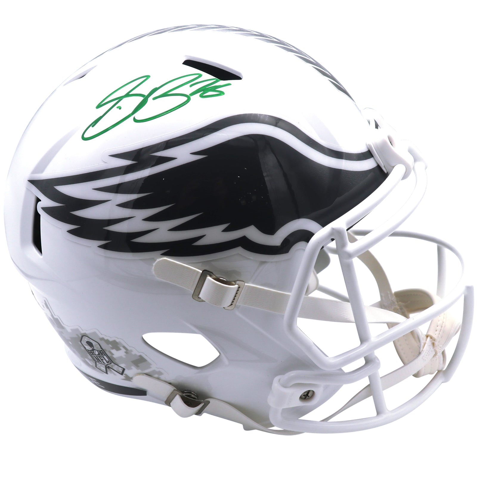 Autographed Saquon Barkley Philadelphia Eagles (Salute To Service STS3) Deluxe Full-Size Replica Helmet - Beckett-Powers Sports Memorabilia