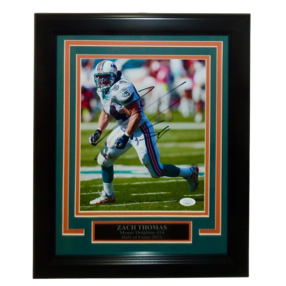 Autographed Zach Thomas Miami Dolphins Deluxe Framed 8x10 Photo - JSA