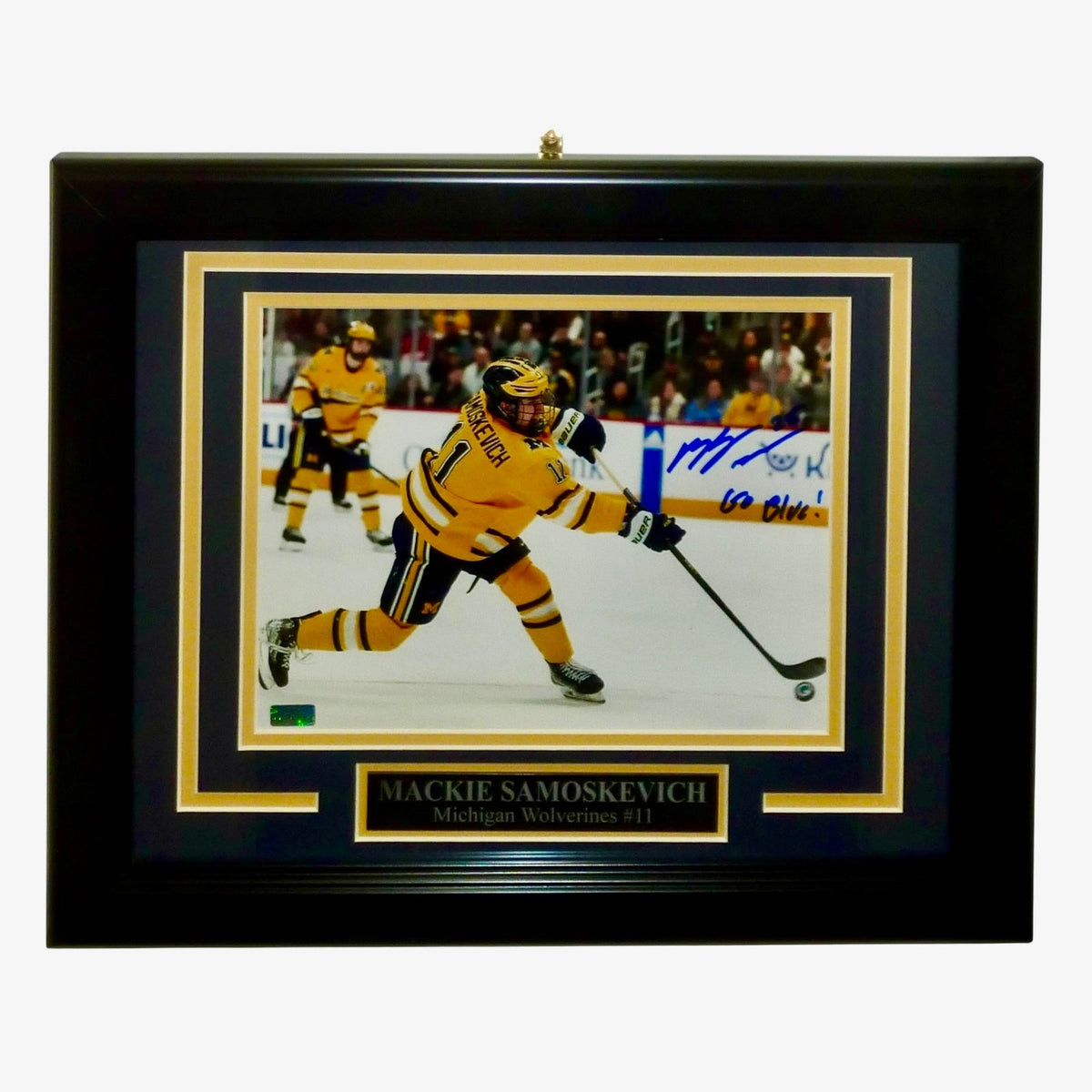 Autographed Mackie Samoskevich Michigan Wolverines Hockey Deluxe Framed 8x10 Photo-Powers Sports Memorabilia