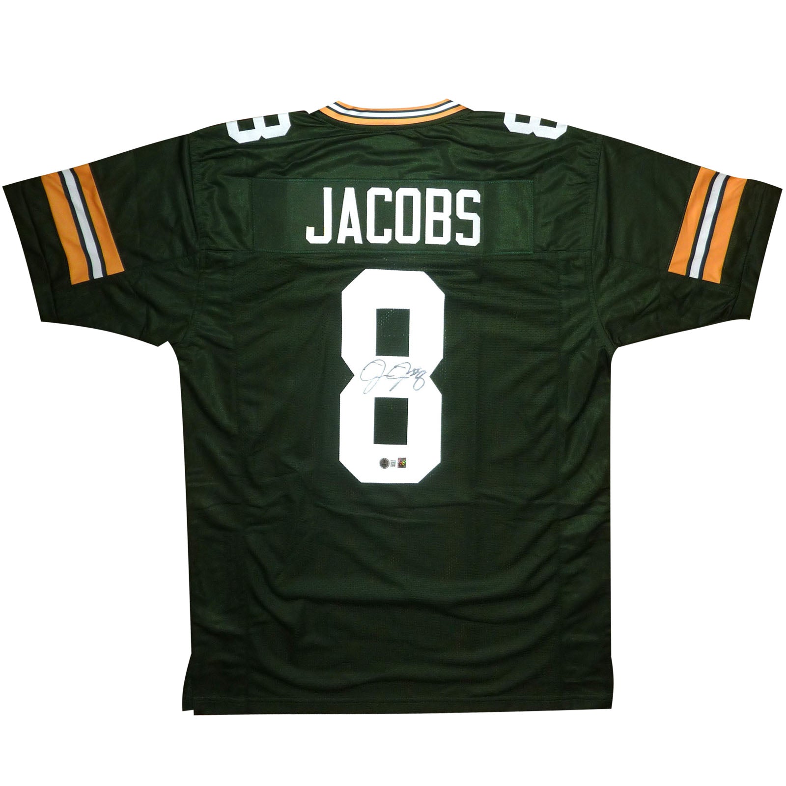 Autographed Josh Jacobs Green Bay (Green #8) Custom Jersey - Beckett-Powers Sports Memorabilia