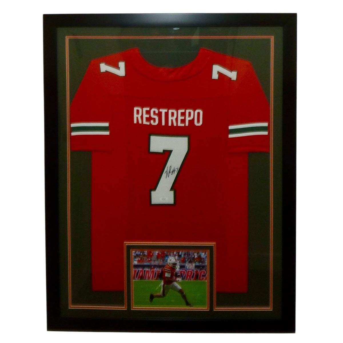 Autographed Xavier Restrepo Miami Hurricanes (Orange #7 Adidas) Framed Jersey - JSA-Powers Sports Memorabilia
