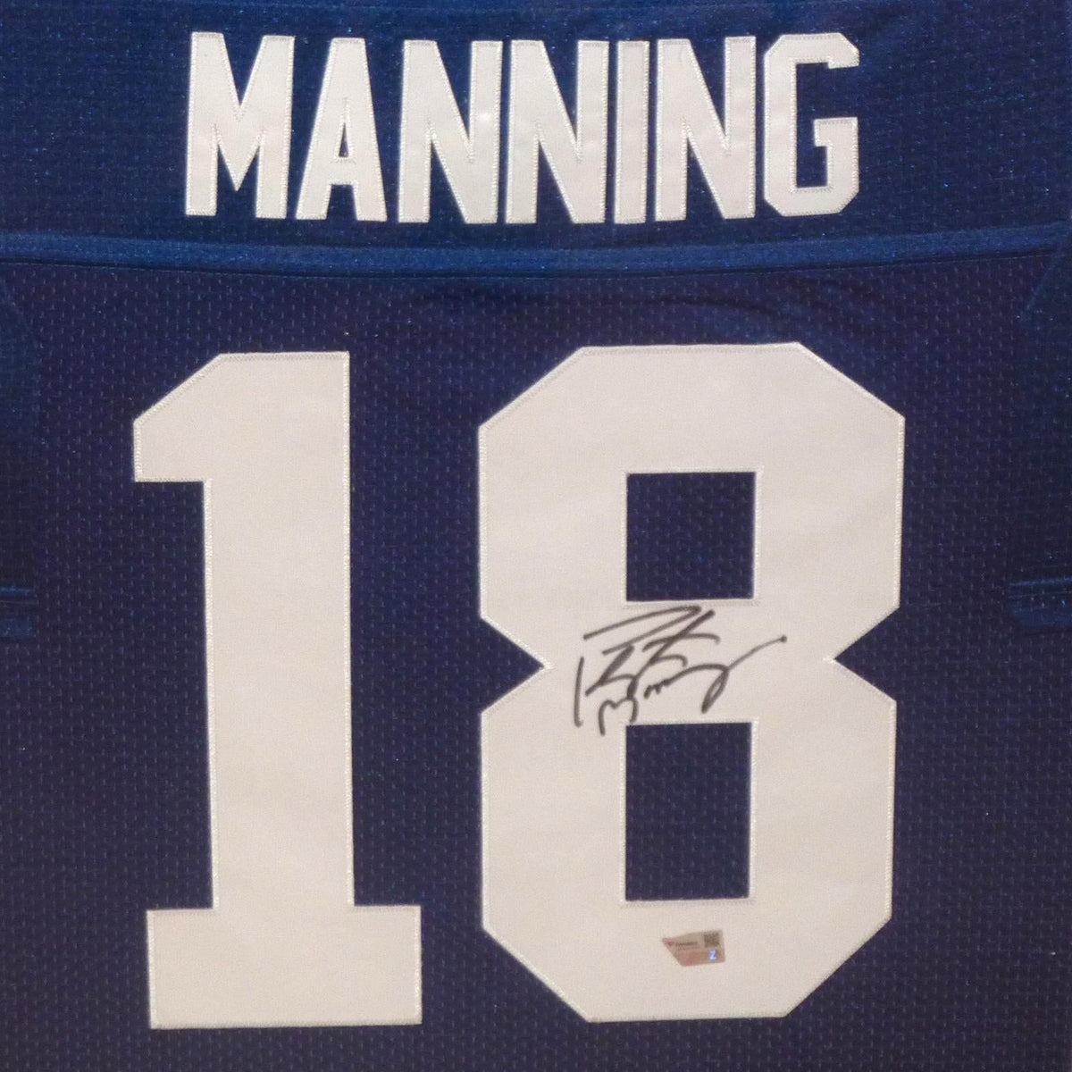 Autographed Peyton Manning Indianapolis Colts (Blue #18) Deluxe Framed Jersey - Fanatics-Powers Sports Memorabilia