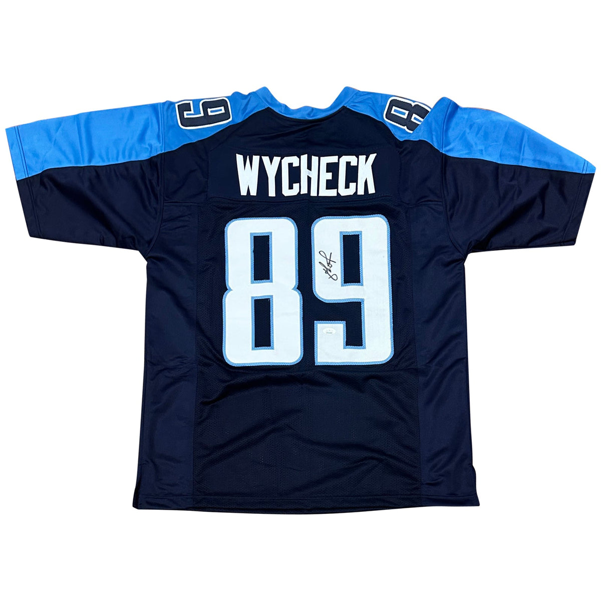 Autographed Frank Wycheck Tennessee (Navy Blue #89) Custom Jersey - JSA-Powers Sports Memorabilia