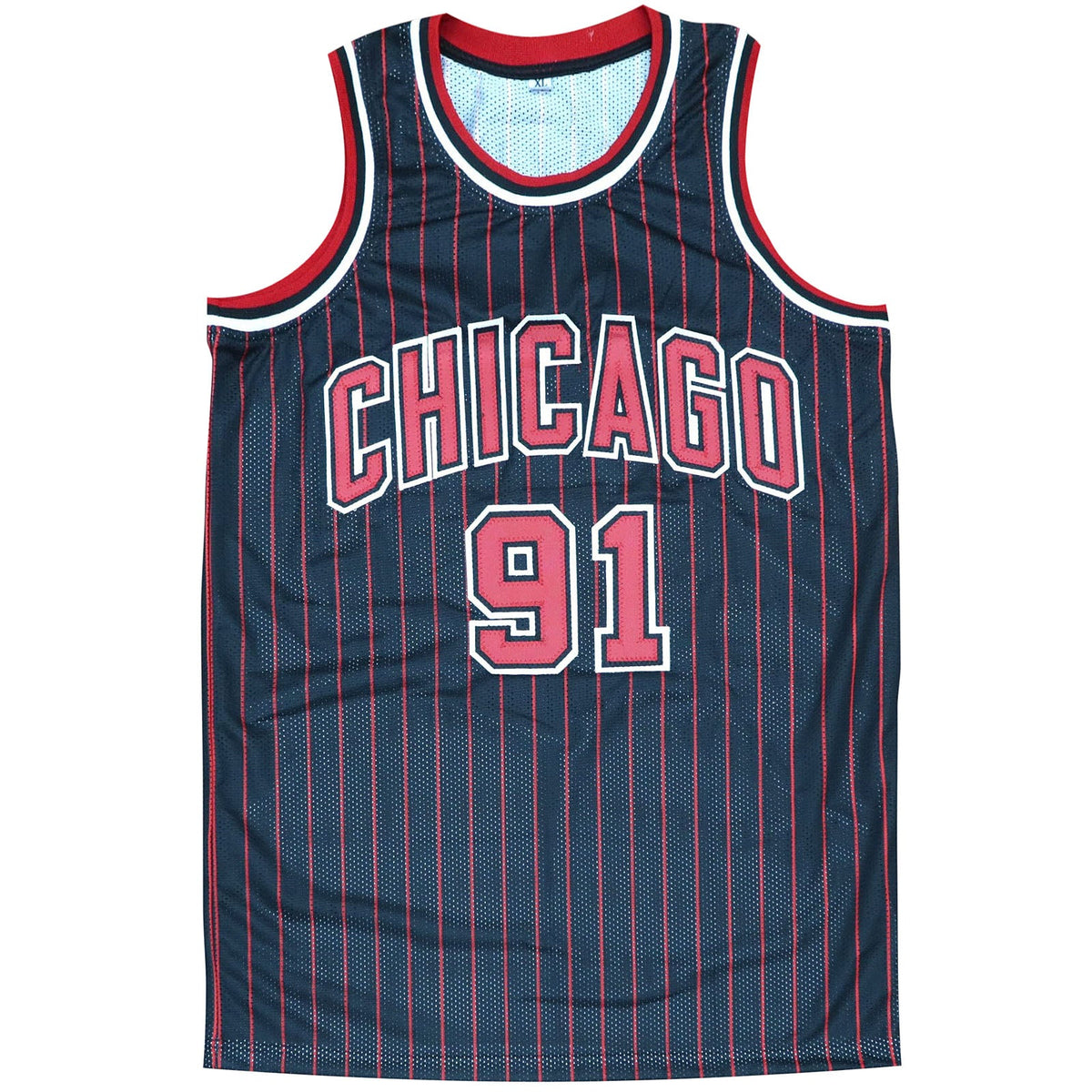 Autographed Dennis Rodman Chicago Bulls (Black Pinstripe #91) Custom Jersey - JSA-Powers Sports Memorabilia