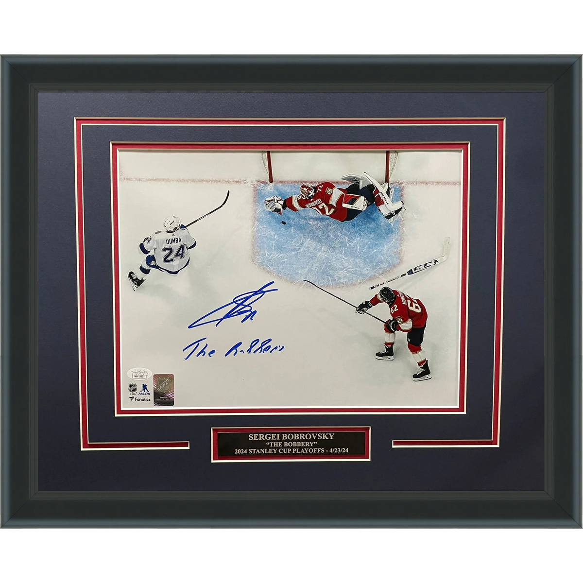 Autographed Sergei Bobrovsky Florida Panthers (Save) Deluxe Framed 11x14 Photo w/ "The Bobbery" - JSA-Powers Sports Memorabilia