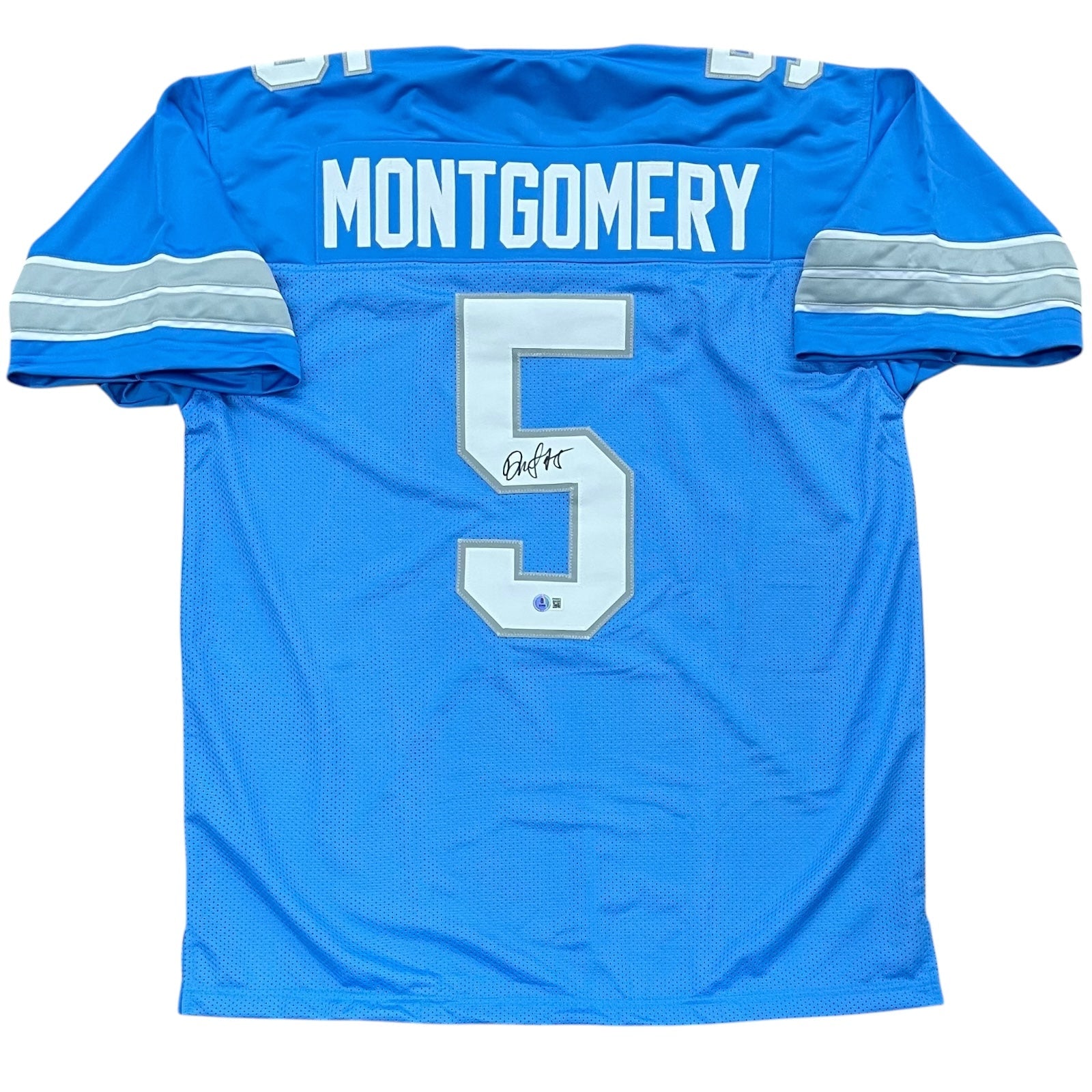 Autographed David Montgomery Detroit (Blue #5) Custom Jersey - Beckett-Powers Sports Memorabilia