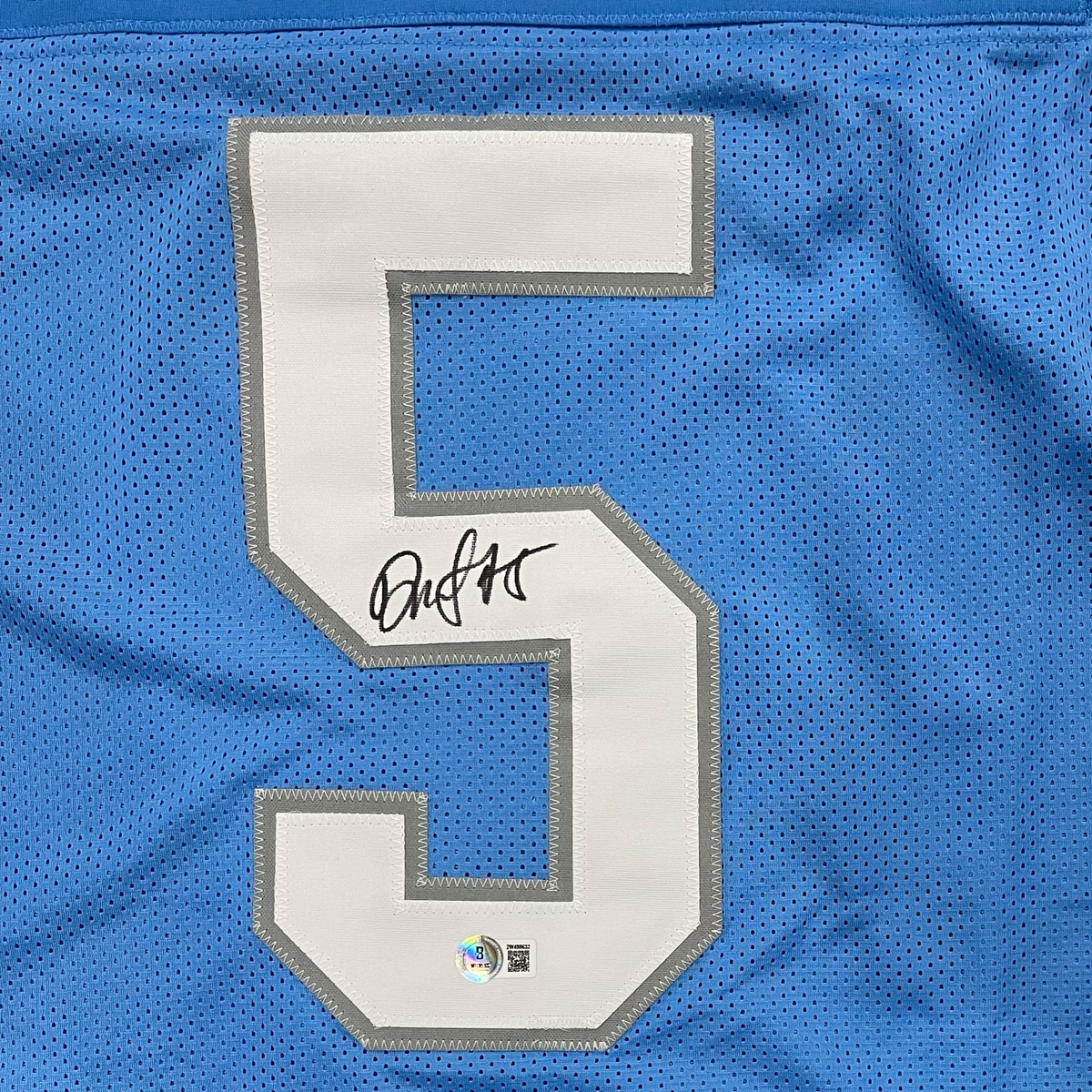 Autographed David Montgomery Detroit (Blue #5) Custom Jersey - Beckett-Powers Sports Memorabilia