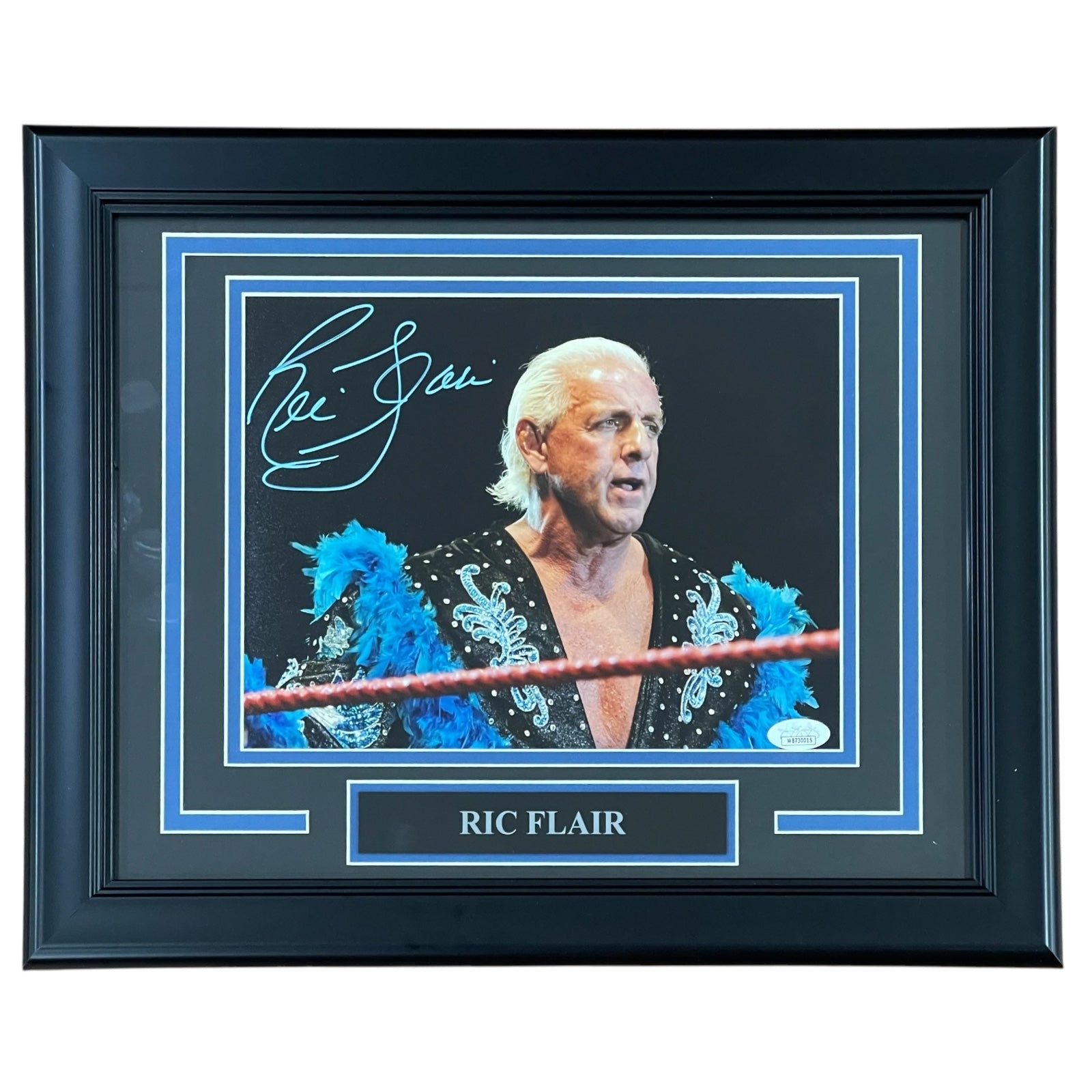 Autographed Ric Flair Wrestling (Blue Robe Horizontal) Deluxe Framed 8x10 Photo - JSA-Powers Sports Memorabilia