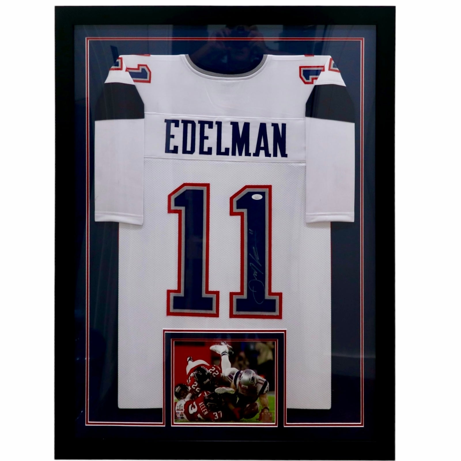 Autographed Julian Edelman New England Patriots (White #11) Framed Jersey - JSA-Powers Sports Memorabilia