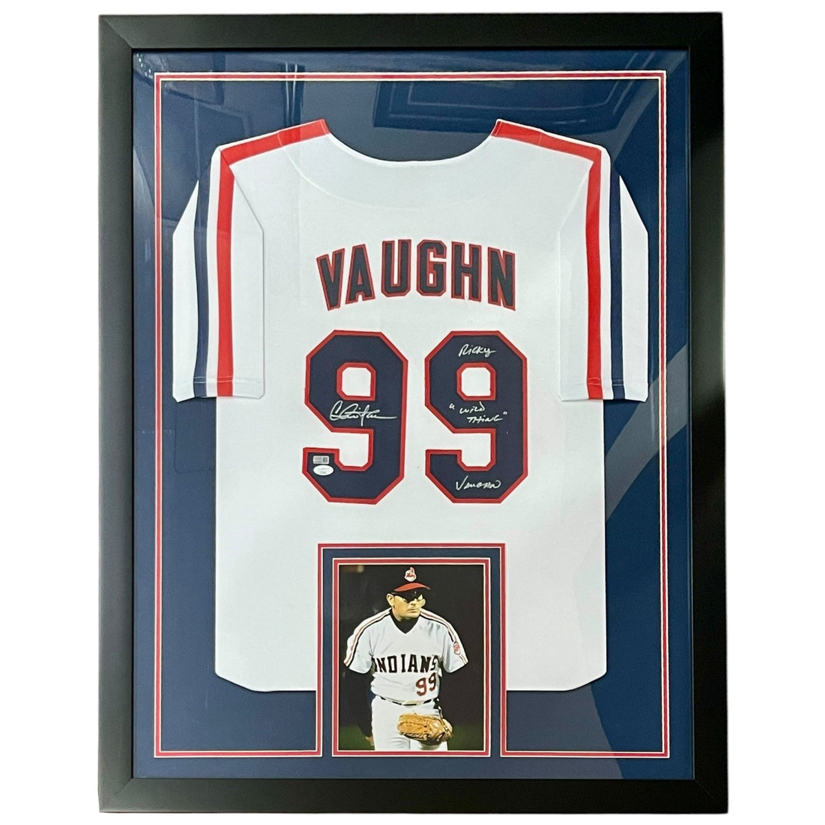 Autographed Charlie Sheen "Major League" (White #99) Framed Custom Baseball Jersey with Inscription - Beckett-Powers Sports Memorabilia