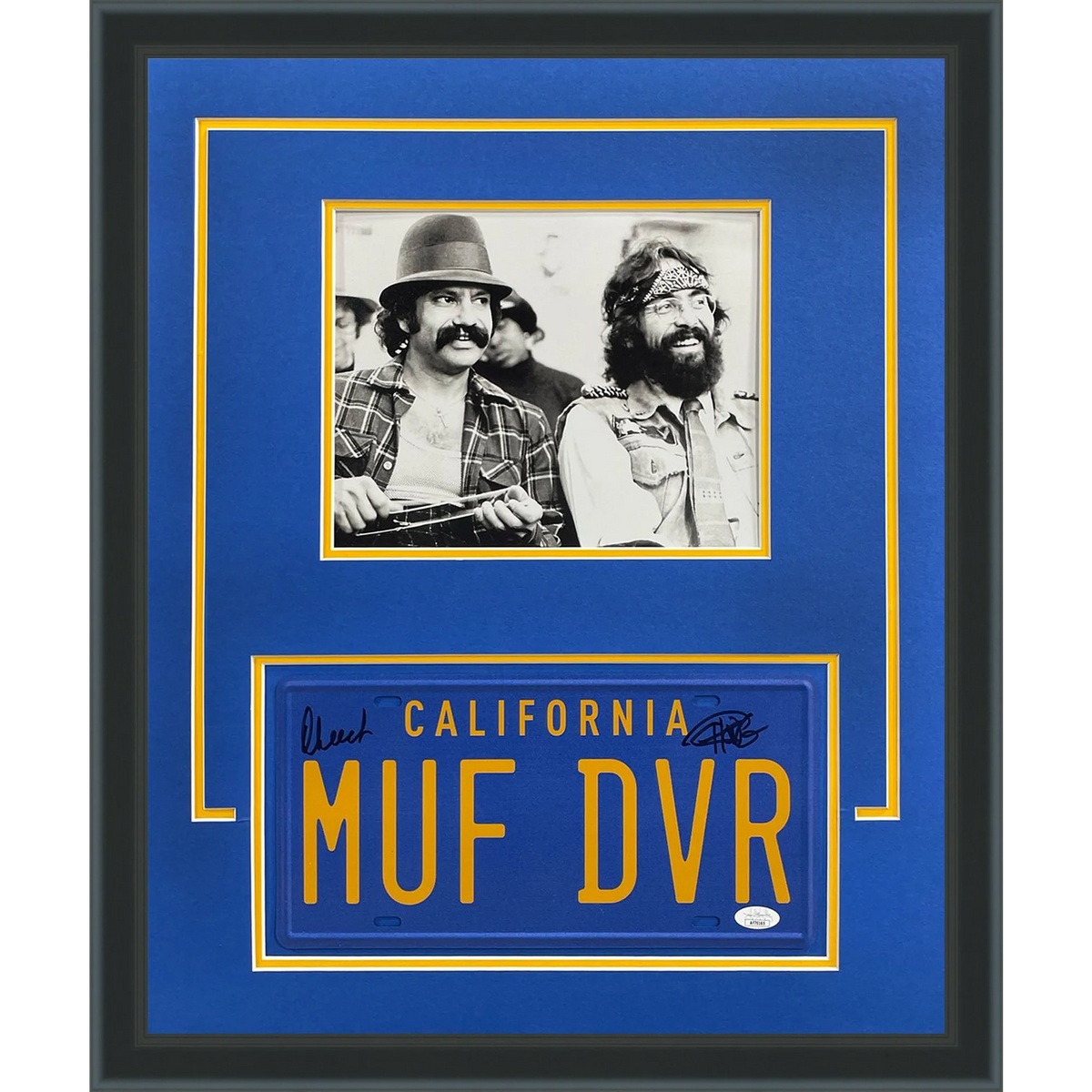 Autographed Cheech Marin And Tommy Chong Dual Cheech And Chong Up In Smoke Deluxe Framed Piece with MUF DVR License Plate - JSA-Powers Sports Memorabilia