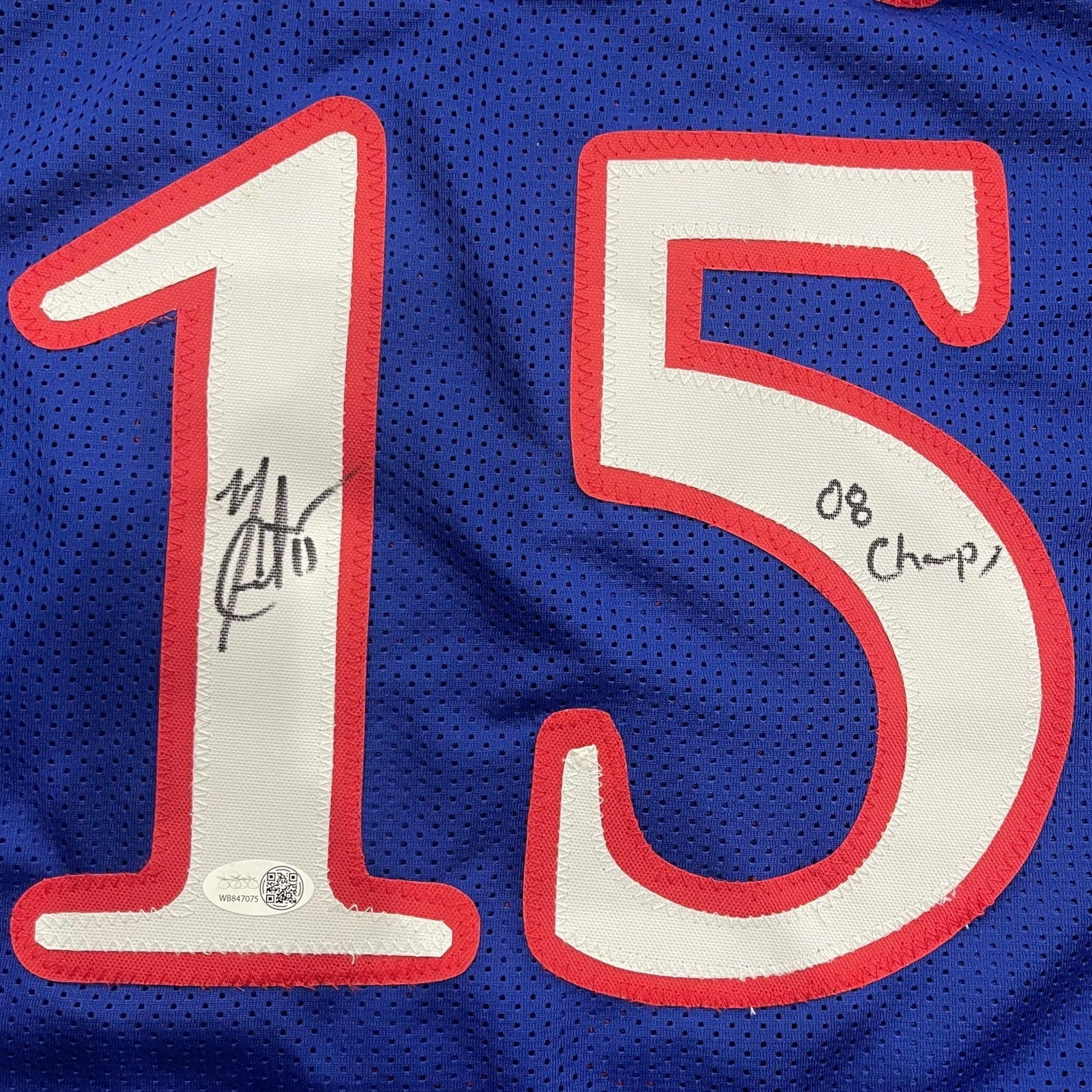Autographed Mario Chalmers Kansas Jayhawks (Blue #15) Custom Jersey w/ "08 Champs" - JSA-Powers Sports Memorabilia