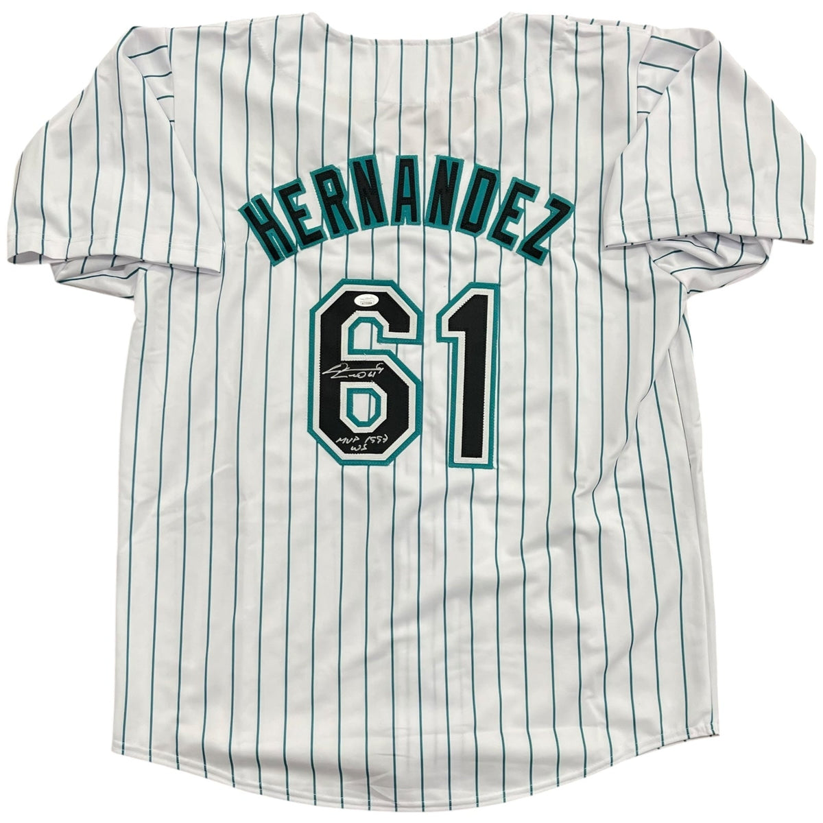 Autographed Livan Hernandez Florida Marlins (Pinstripe #61) Custom Jersey w/ "MVP 1997 WS" - JSA-Powers Sports Memorabilia