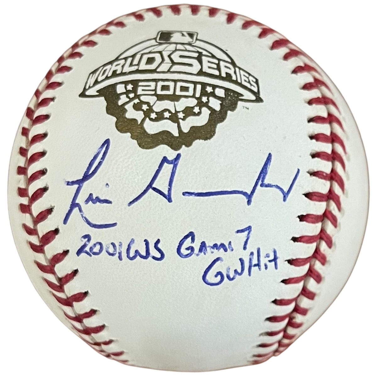 Autographed Luis Gonzalez 2001 World Series Logo Baseball w/ Inscription in Deluxe Case - JSA-Powers Sports Memorabilia