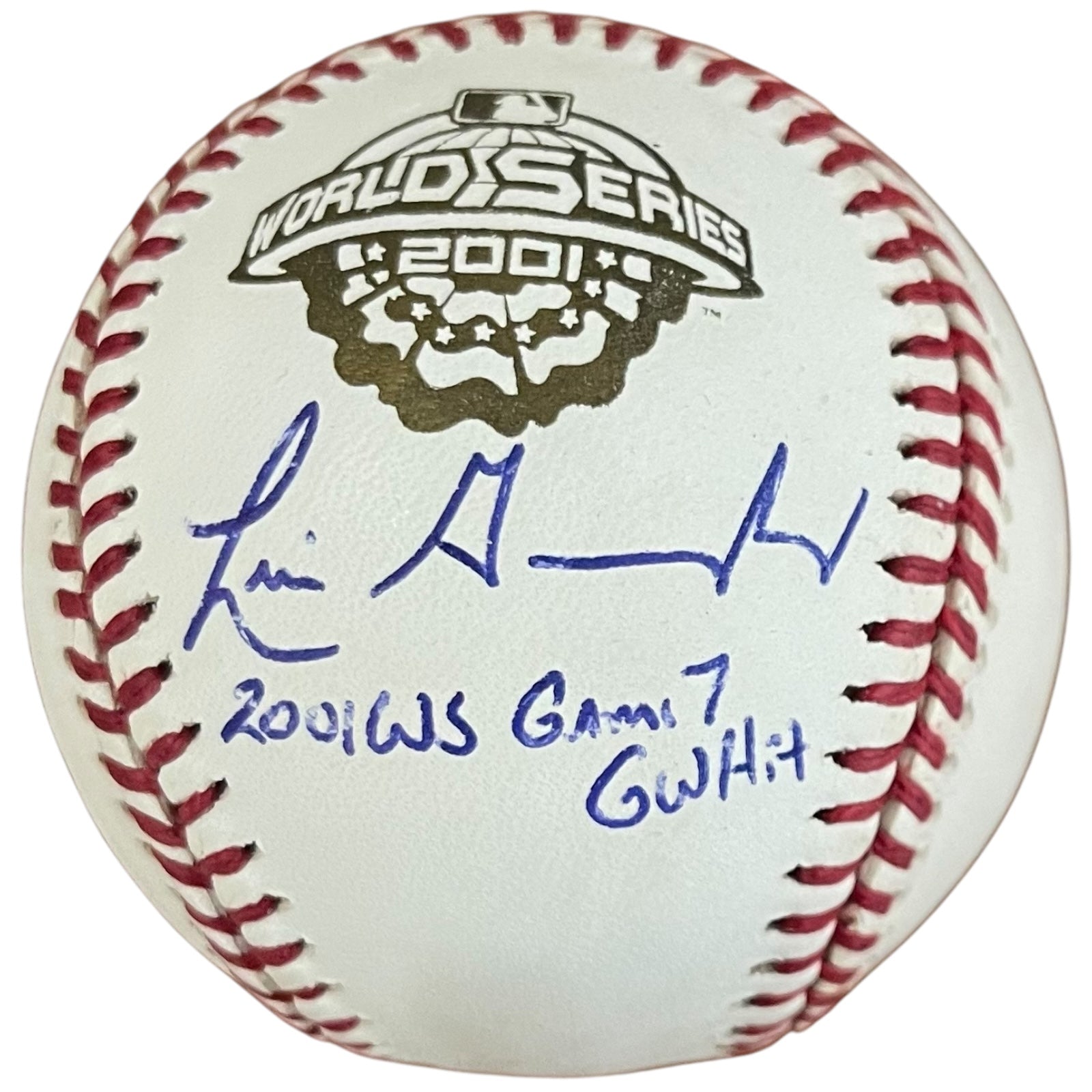 Autographed Luis Gonzalez 2001 World Series Logo Baseball w/ Inscription in Deluxe Case - JSA-Powers Sports Memorabilia