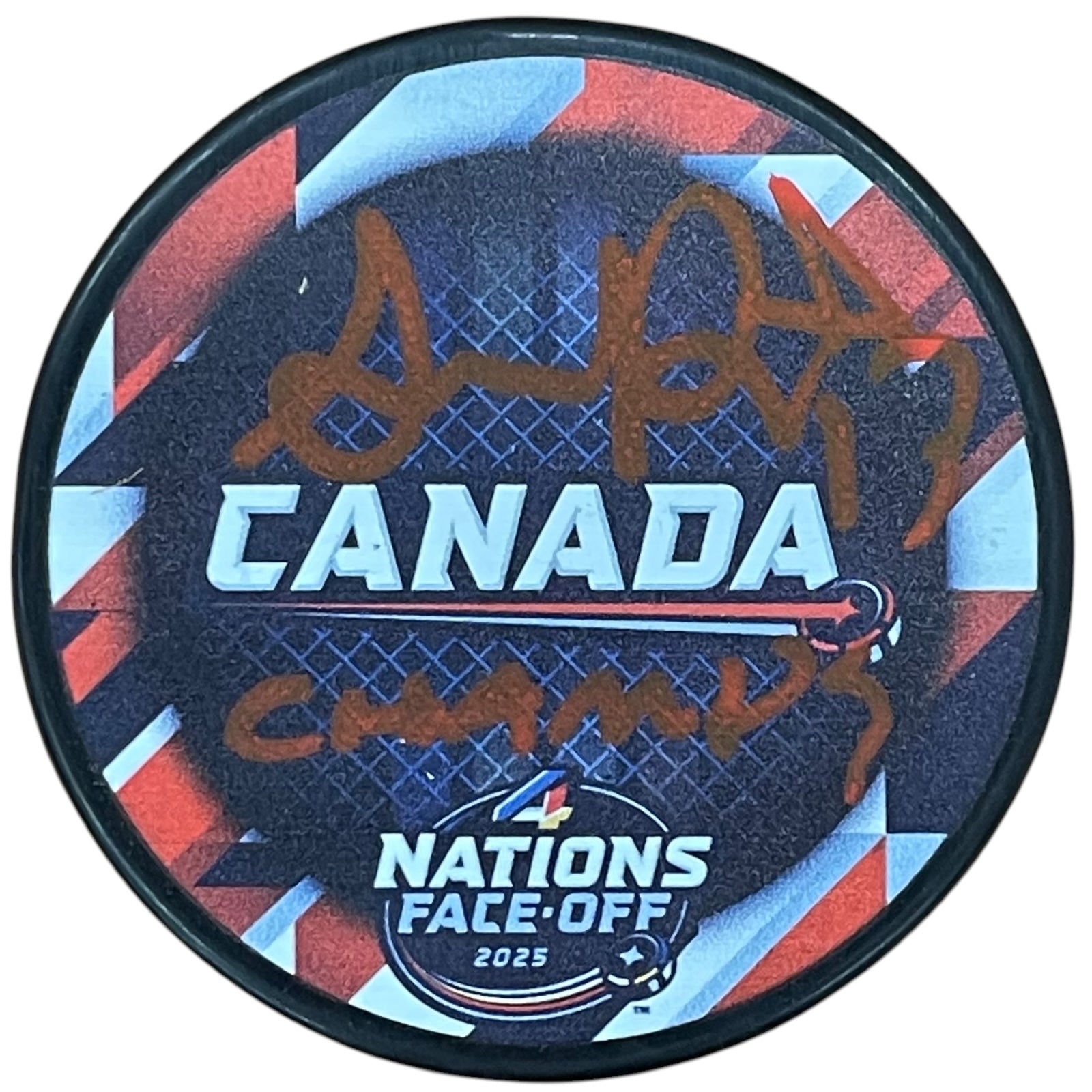 Autographed Sam Reinhart Team Canada 4 Nations Hockey Puck w/ "Champs" - JSA-Powers Sports Memorabilia