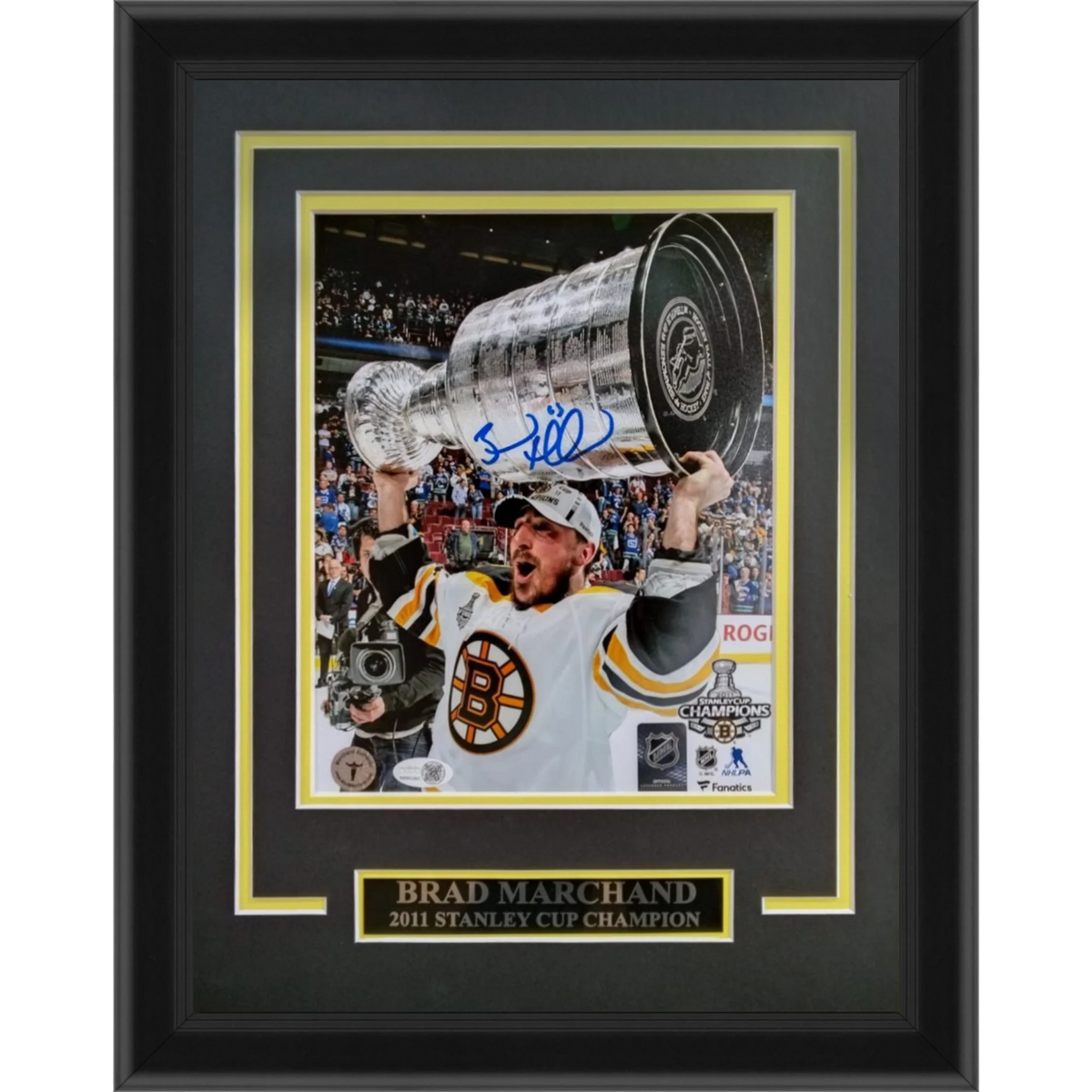Autographed Brad Marchand Boston Bruins (Stanley Cup Trophy) Deluxe Framed 8x10 Photo - JSA-Powers Sports Memorabilia