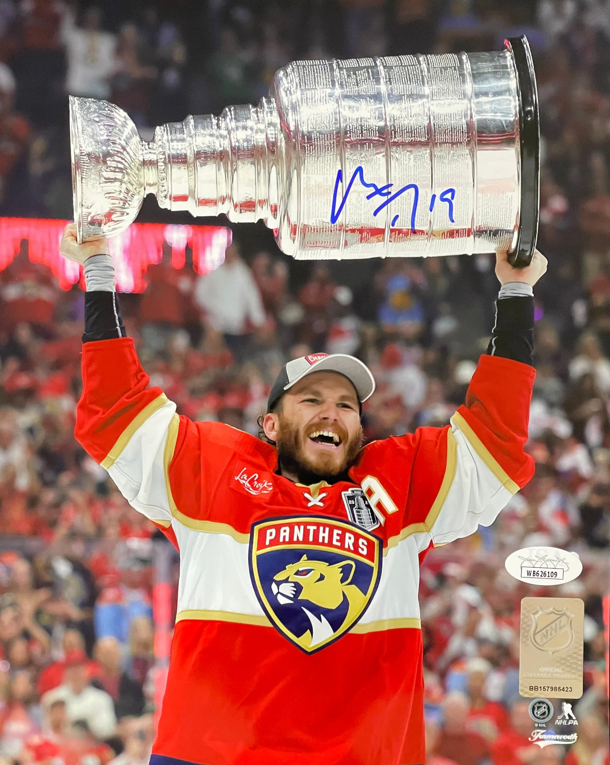 Autographed Matthew Tkachuk Florida Panthers (2024 Stanley Cup Trophy) 8x10 Photo - JSA-Powers Sports Memorabilia
