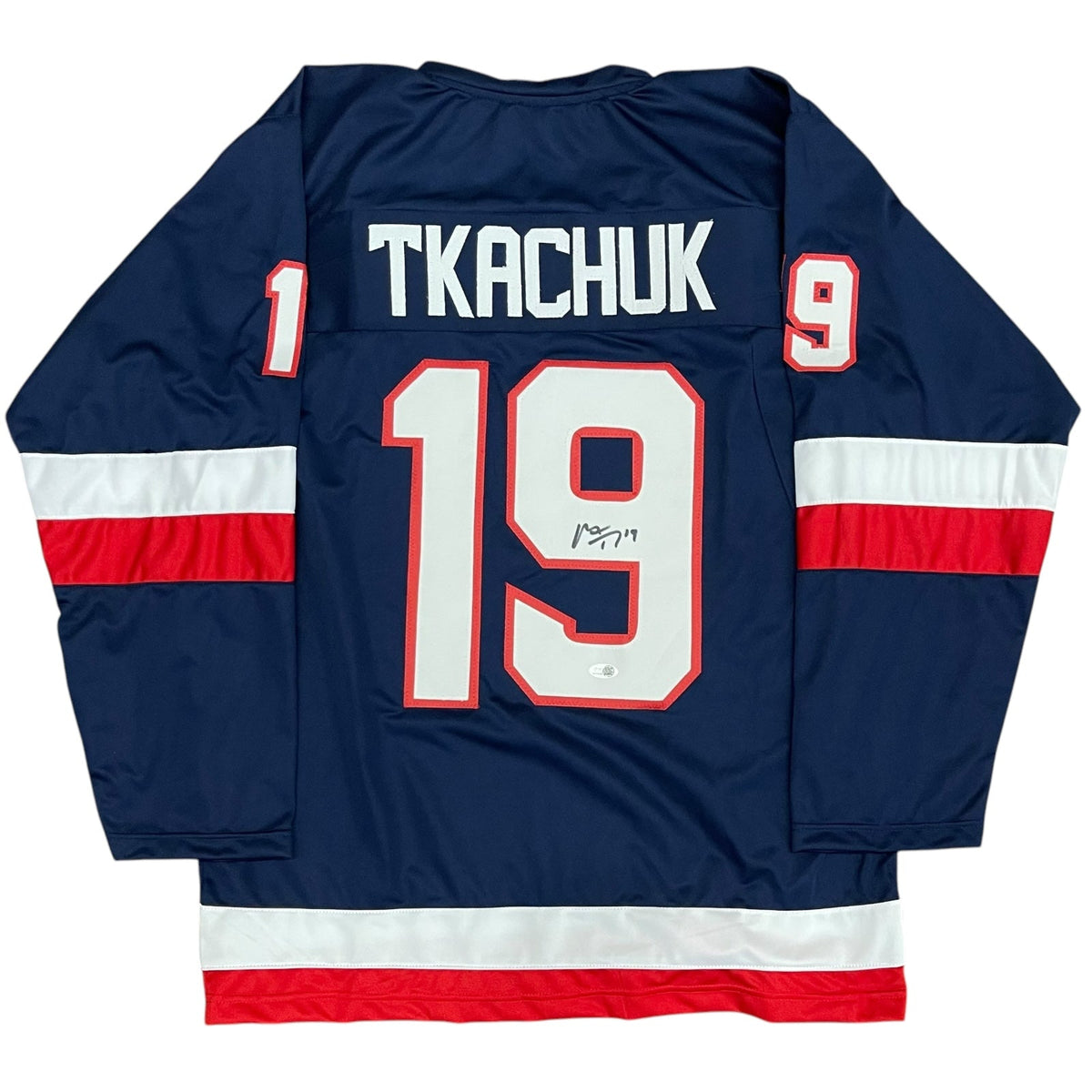 Autographed Matthew Tkachuk Team USA 4 Nations (Blue #19) Custom Jersey - JSA-Powers Sports Memorabilia