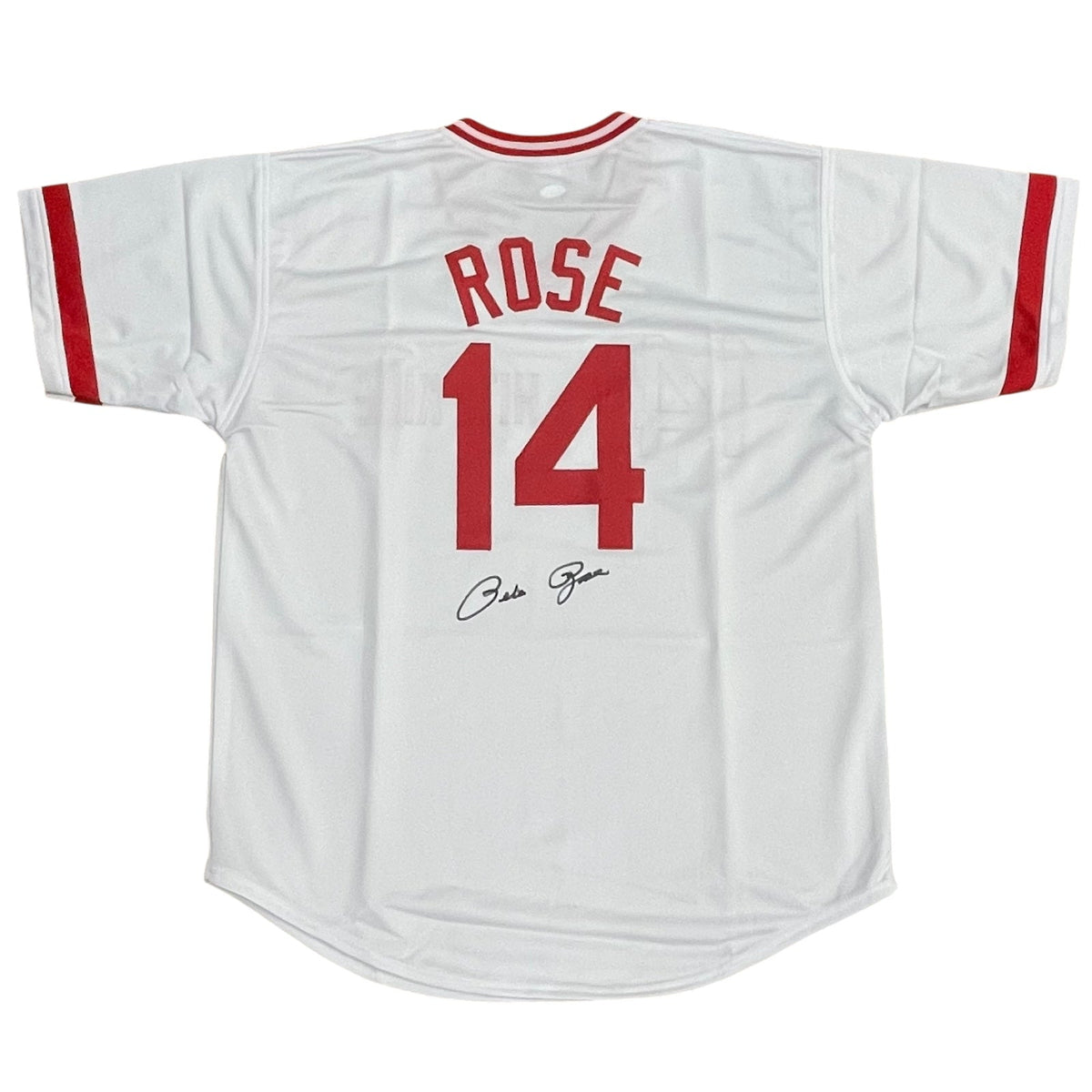 Autographed Pete Rose Cincinnati (White #14) Custom Jersey - Under Number - JSA-Powers Sports Memorabilia