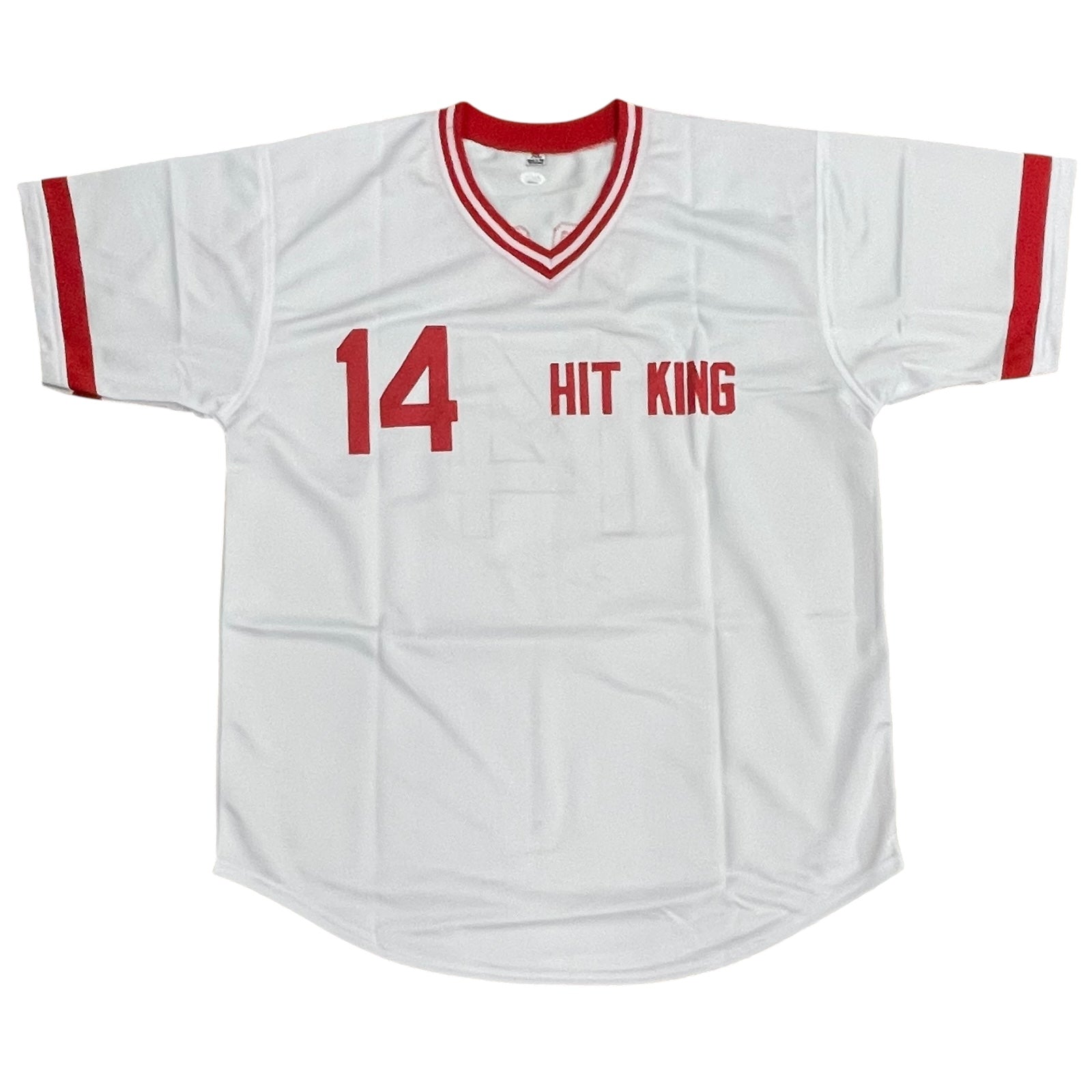 Autographed Pete Rose Cincinnati (White #14) Custom Jersey - Under Number - JSA-Powers Sports Memorabilia