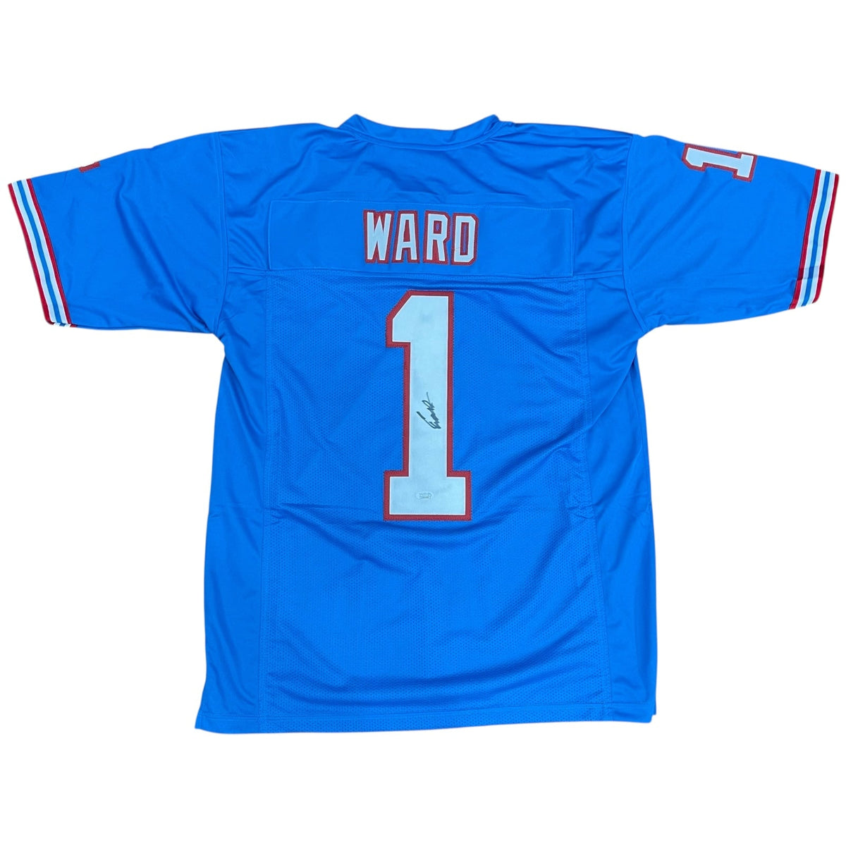 Autographed Cameron Cam Ward Tennessee (Houston Throwback Baby Blue #1) Custom Jersey - JSA-Powers Sports Memorabilia