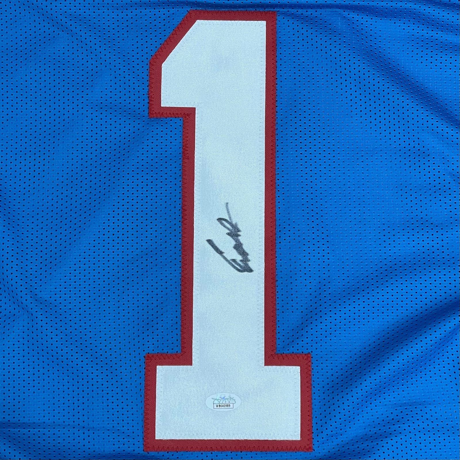 Autographed Cameron Cam Ward Tennessee (Houston Throwback Baby Blue #1) Custom Jersey - JSA-Powers Sports Memorabilia