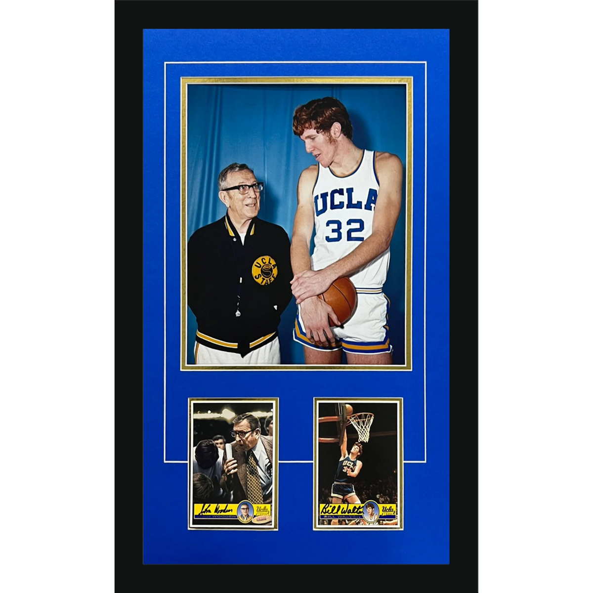 Autographed John Wooden And Bill Walton UCLA Bruins Deluxe Framed 11x14 Photo Postcard Piece-Powers Sports Memorabilia