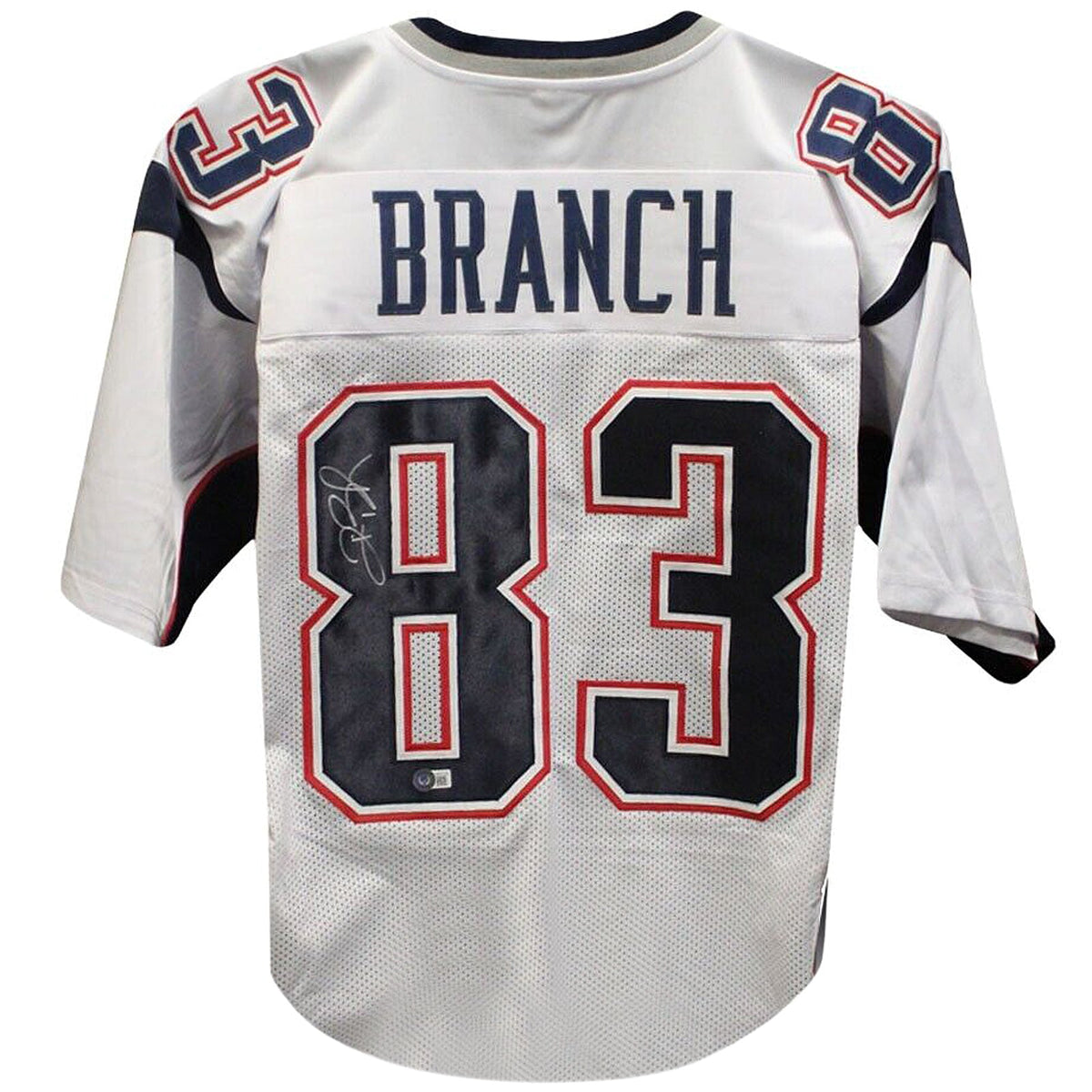 Autographed Deion Branch New England (White #83) Custom Jersey - Beckett-Powers Sports Memorabilia