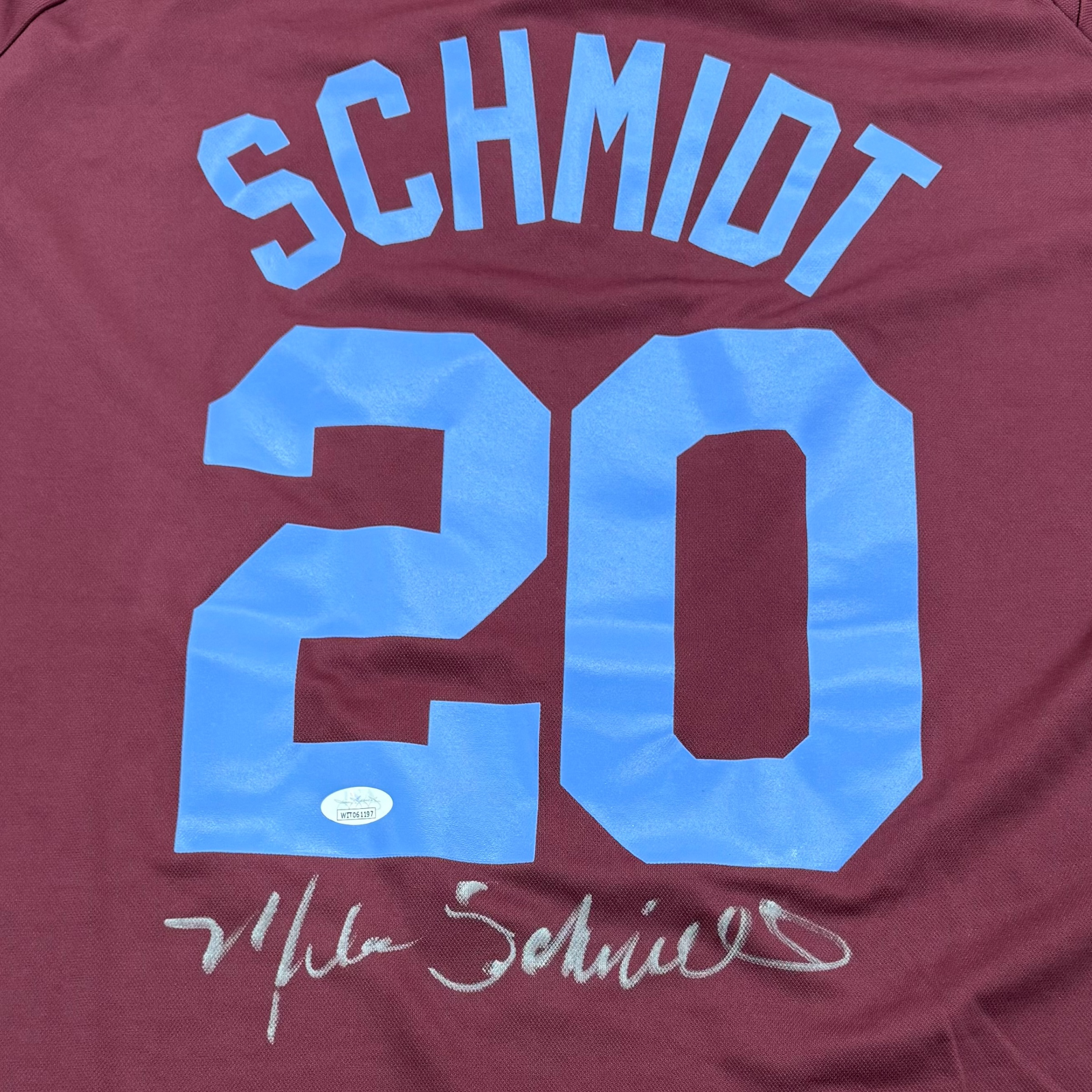 Autographed Mike Schmidt Philadelphia Phillies (Maroon #20) Cooperstown Collection Jersey - JSA-Powers Sports Memorabilia