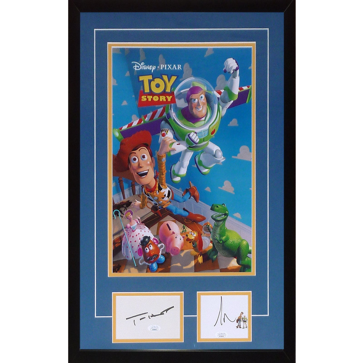 Toy Story 11x17 Movie Poster Deluxe Framed with Tim Allen and Tom Hanks Autographs - JSA | Collectible Memorabilia-Powers Sports Memorabilia