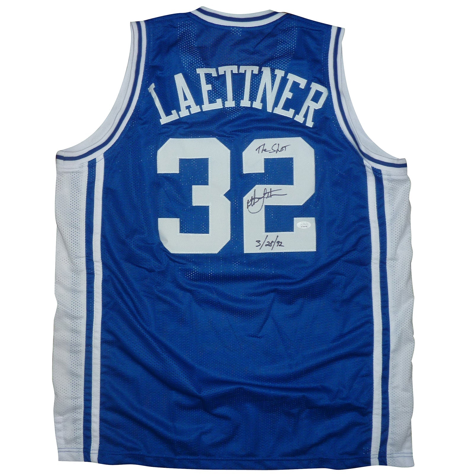 Autographed Christian Laettner Duke Blue Devils (Blue #32) Custom Jersey w/ The Shot, 3/28/92-Powers Sports Memorabilia