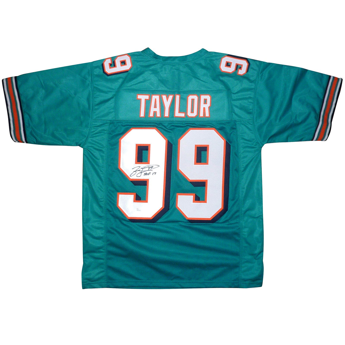 Autographed Jason Taylor Miami (Teal #99) Custom Jersey w/ "HOF 17" - JSA-Powers Sports Memorabilia