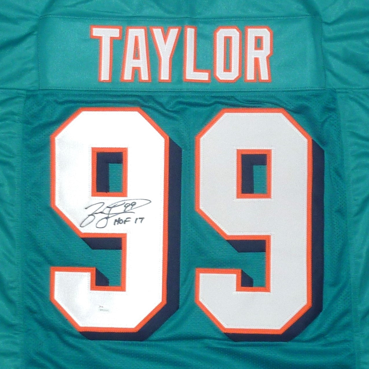 Autographed Jason Taylor Miami (Teal #99) Custom Jersey w/ "HOF 17" - JSA-Powers Sports Memorabilia