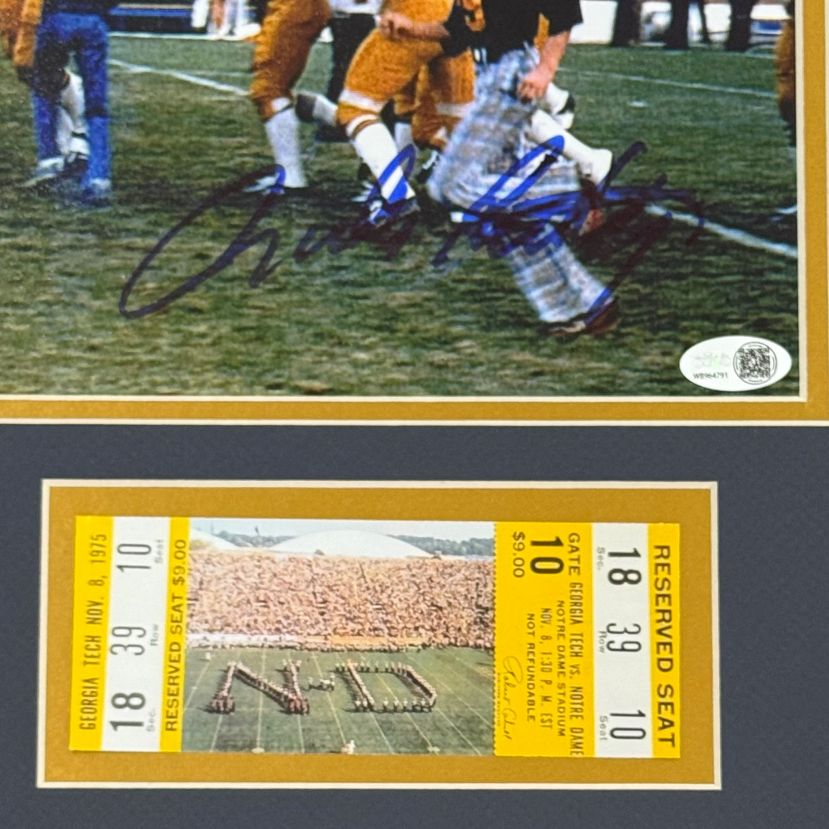 Autographed Rudy Ruettiger Notre Dame Deluxe Framed 8x10 Photo with Replica Game Ticket - JSA-Powers Sports Memorabilia