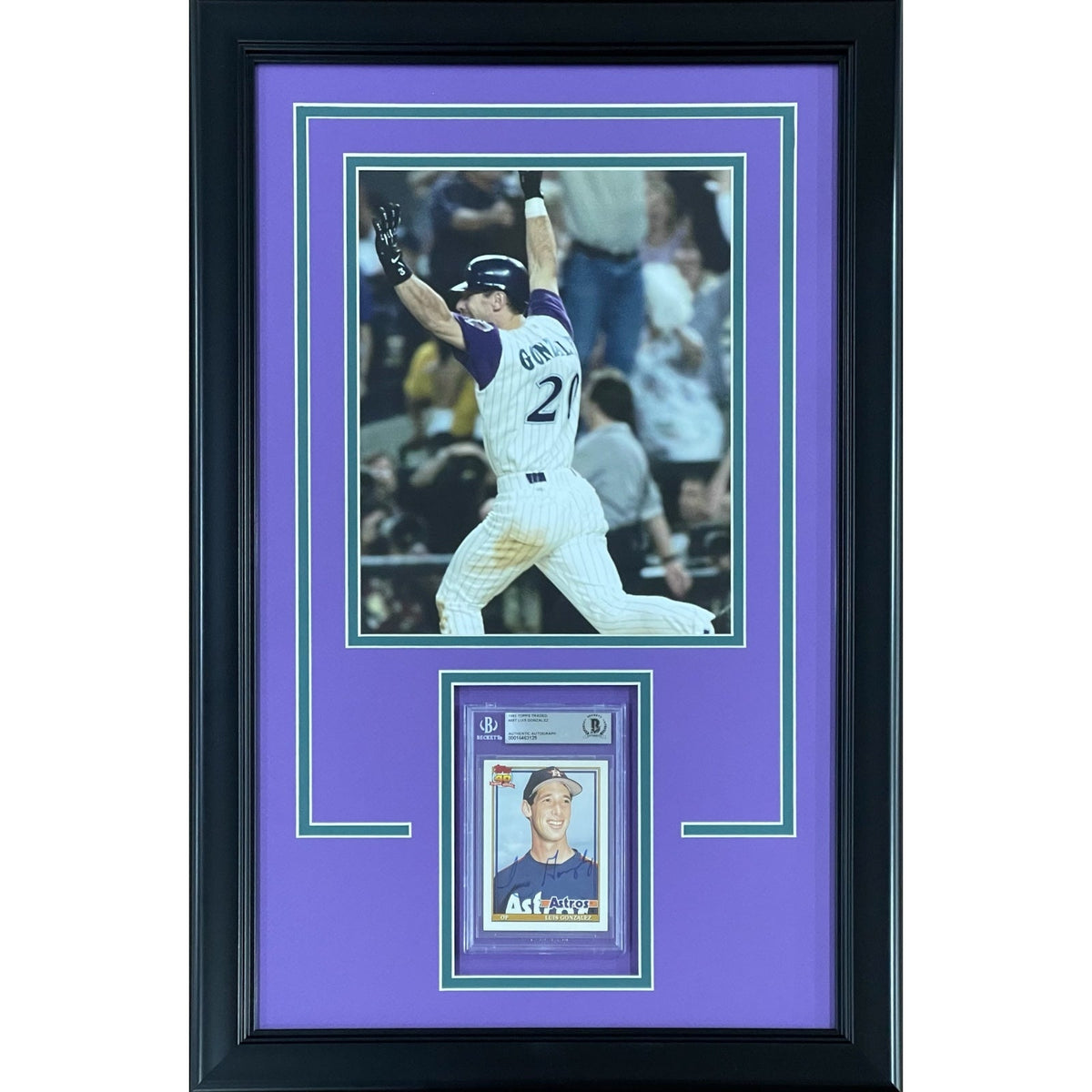 Autographed Luis Gonzalez Rookie Card Deluxe Framed with Arizona Diamondbacks 8x10 Photo - Beckett-Powers Sports Memorabilia