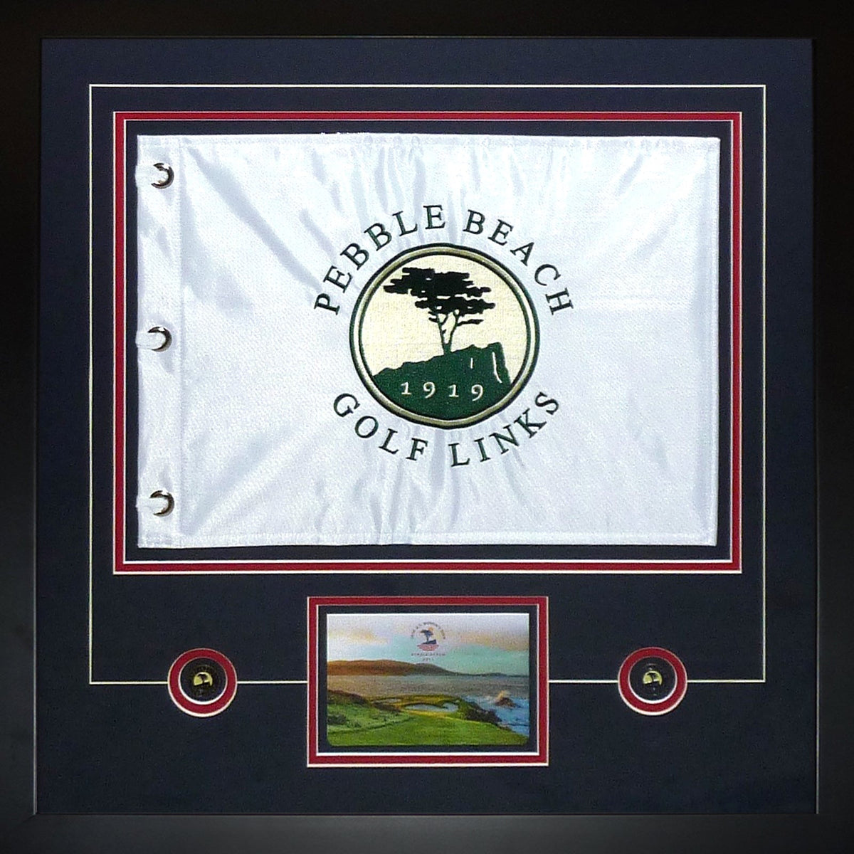 Pebble Beach Golf Links Golf Pin Flag Deluxe Framed with Scorecard and Ball Markers | Collectible Memorabilia-Powers Sports Memorabilia