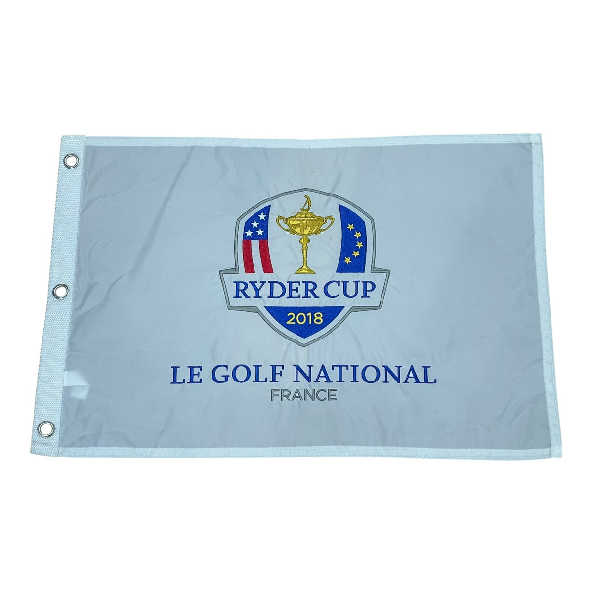 Unsigned 2018 Ryder Cup Le Golf National (White Embroidered) Golf Pin Flag - Team Europe Champion-Powers Sports Memorabilia