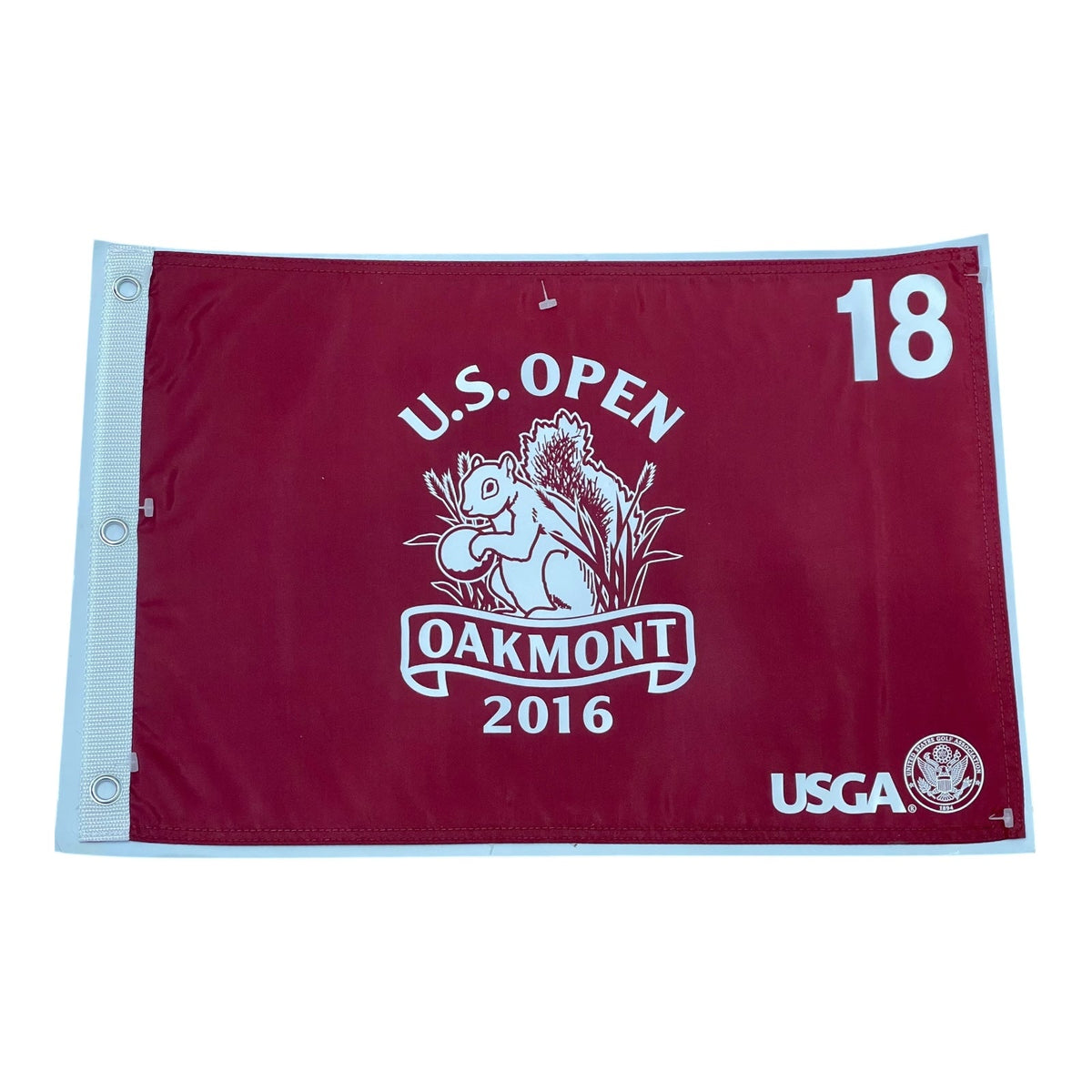 Unsigned 2016 U.S. Open Oakmont (Red) Golf Pin Flag - Dustin Johnson Champion-Powers Sports Memorabilia