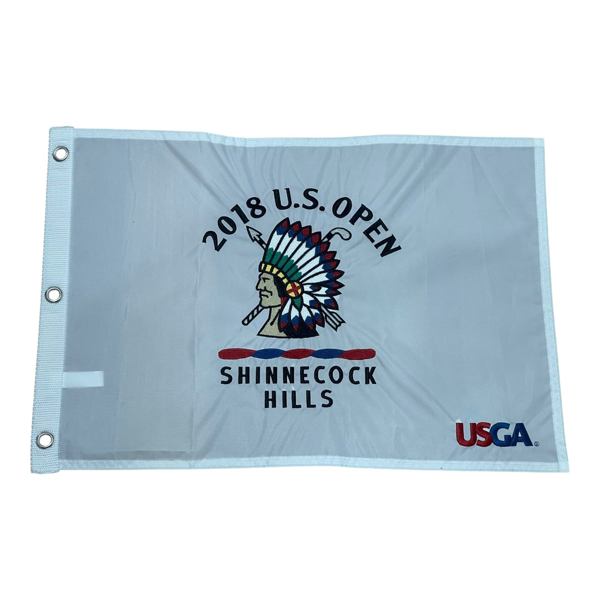 Unsigned 2018 U.S. Open Shinnecock Hills (White Embroidered) Golf Pin Flag - Brooks Koepka Champion-Powers Sports Memorabilia