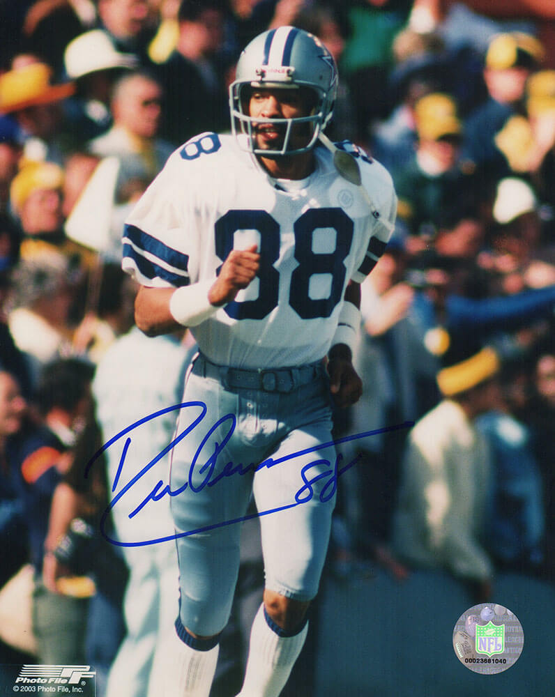 Drew Pearson Autographed Dallas Cowboys White Jersey Action 8x10 Photo-Powers Sports Memorabilia