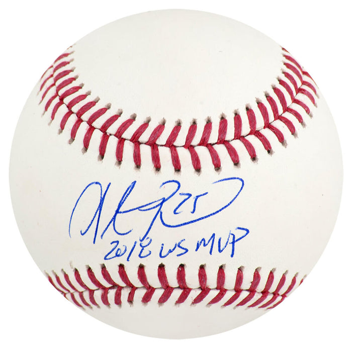 Steve Pearce Autographed Rawlings Official MLB Baseball with 2018 WS MVP-Powers Sports Memorabilia