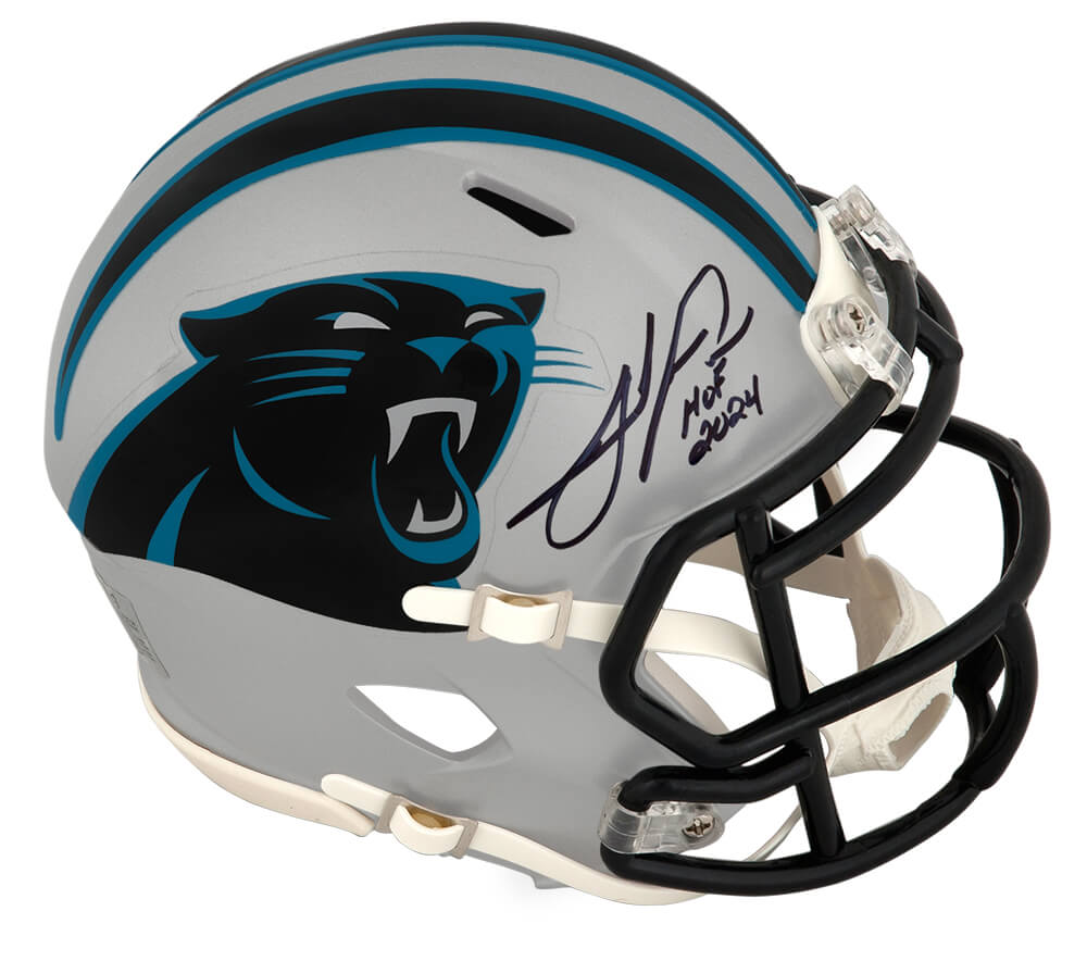 Julius Peppers Autographed Carolina Panthers Riddell Speed Mini Helmet with HOF 2024-Powers Sports Memorabilia