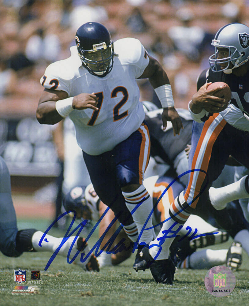 William Perry Autographed Chicago Bears White Jersey Action vs. Raiders 8x10 Photo-Powers Sports Memorabilia