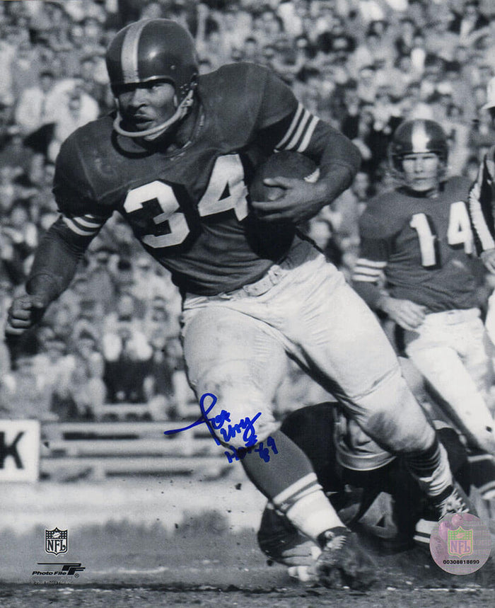 Joe Perry Autographed San Francisco 49ers B&W Action 8x10 Photo with HOF'69-Powers Sports Memorabilia
