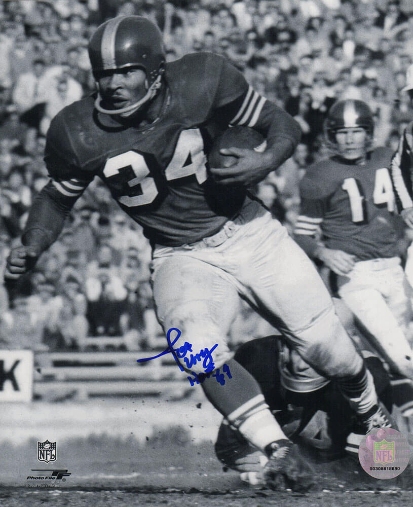 Joe Perry Autographed San Francisco 49ers B&W Action 8x10 Photo with HOF'69-Powers Sports Memorabilia